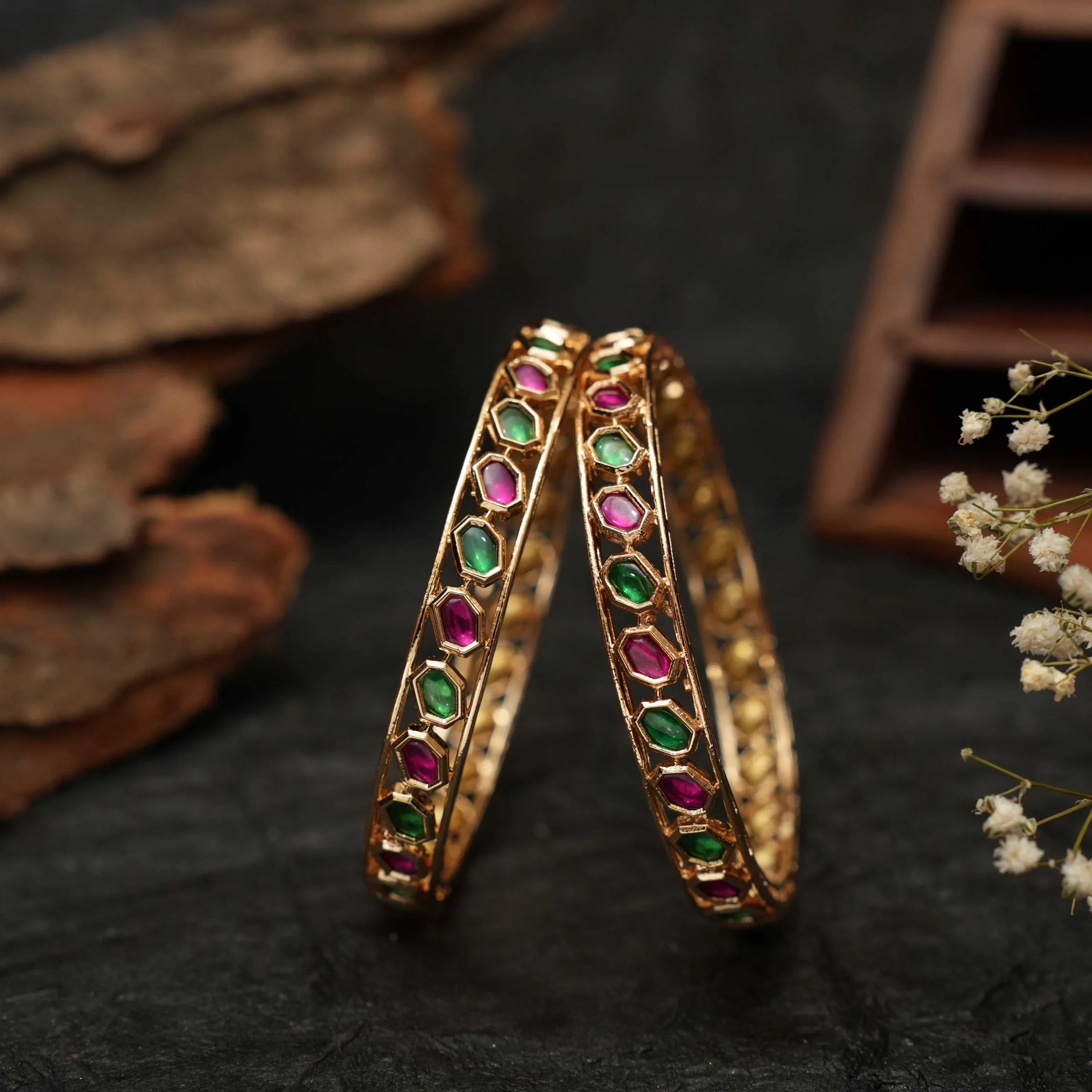 Vidushi Polki Bangles - Red and Green