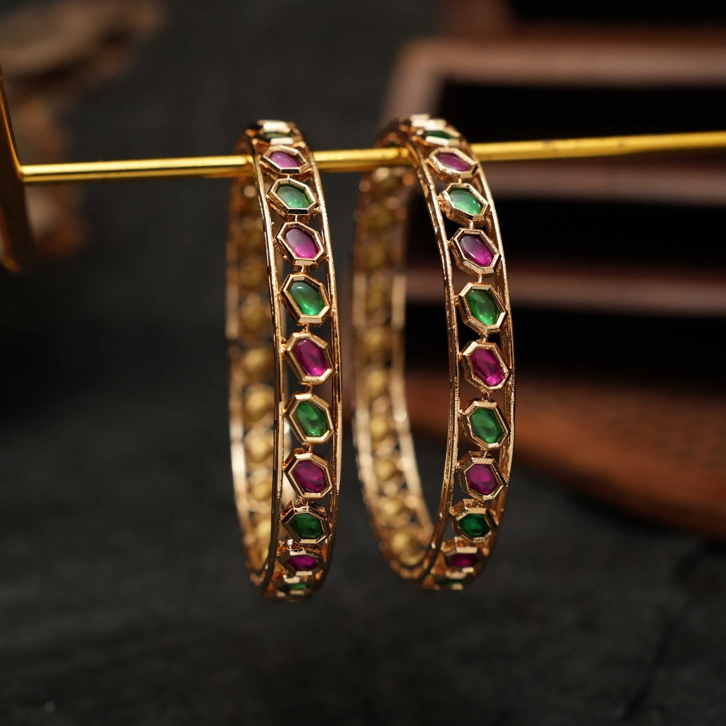 Vidushi Polki Bangles - Red and Green