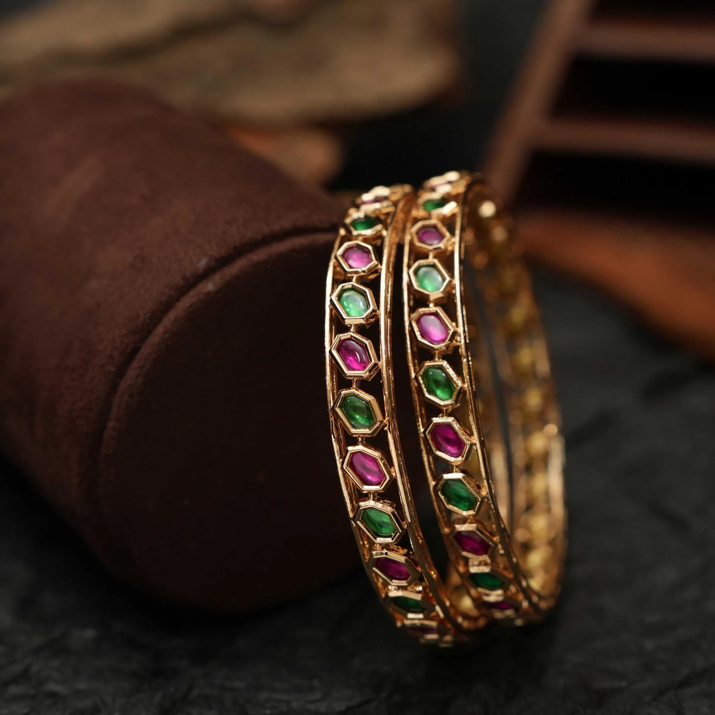 Vidushi Polki Bangles - Red and Green