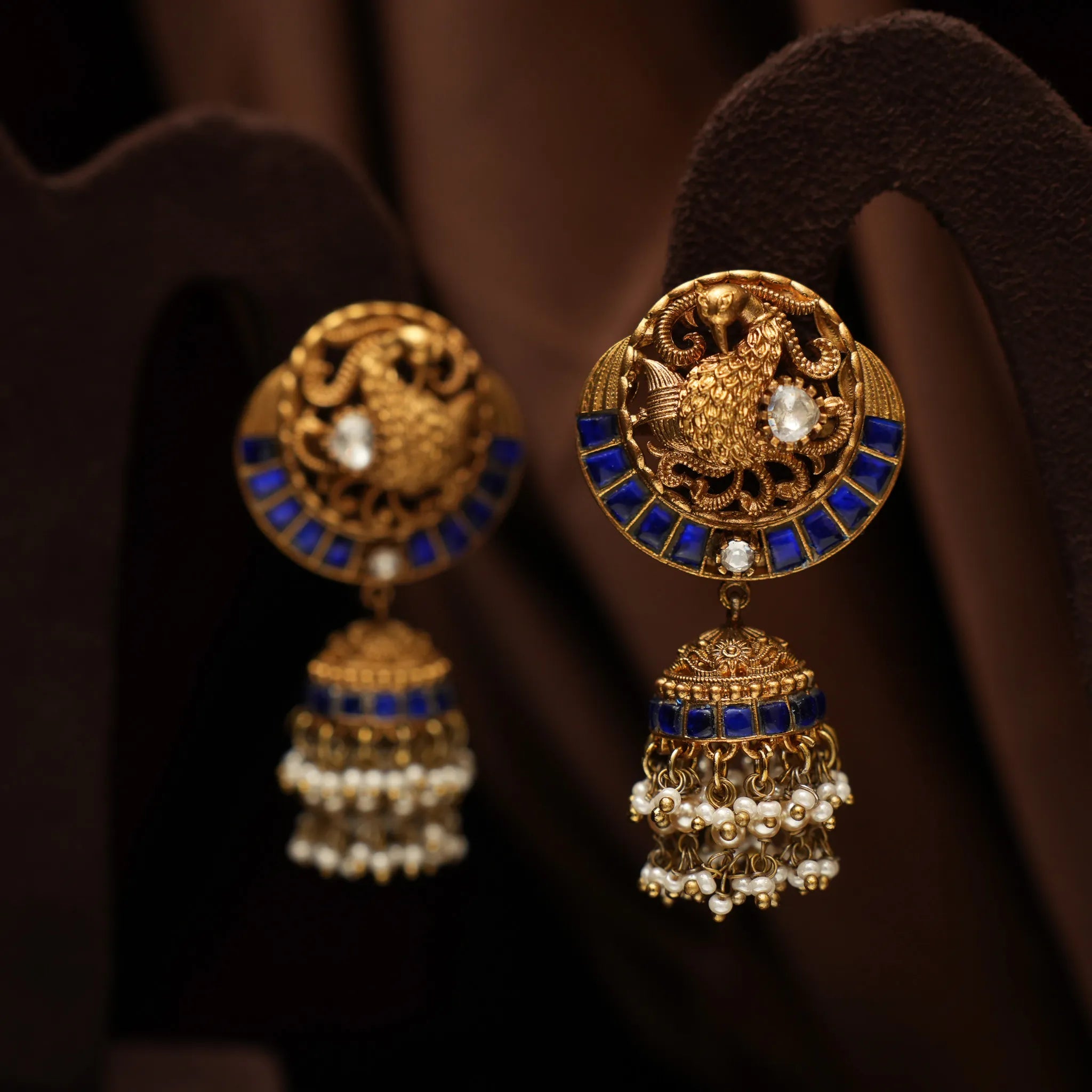 Vihana Antique Jhumka Earrings - Blue