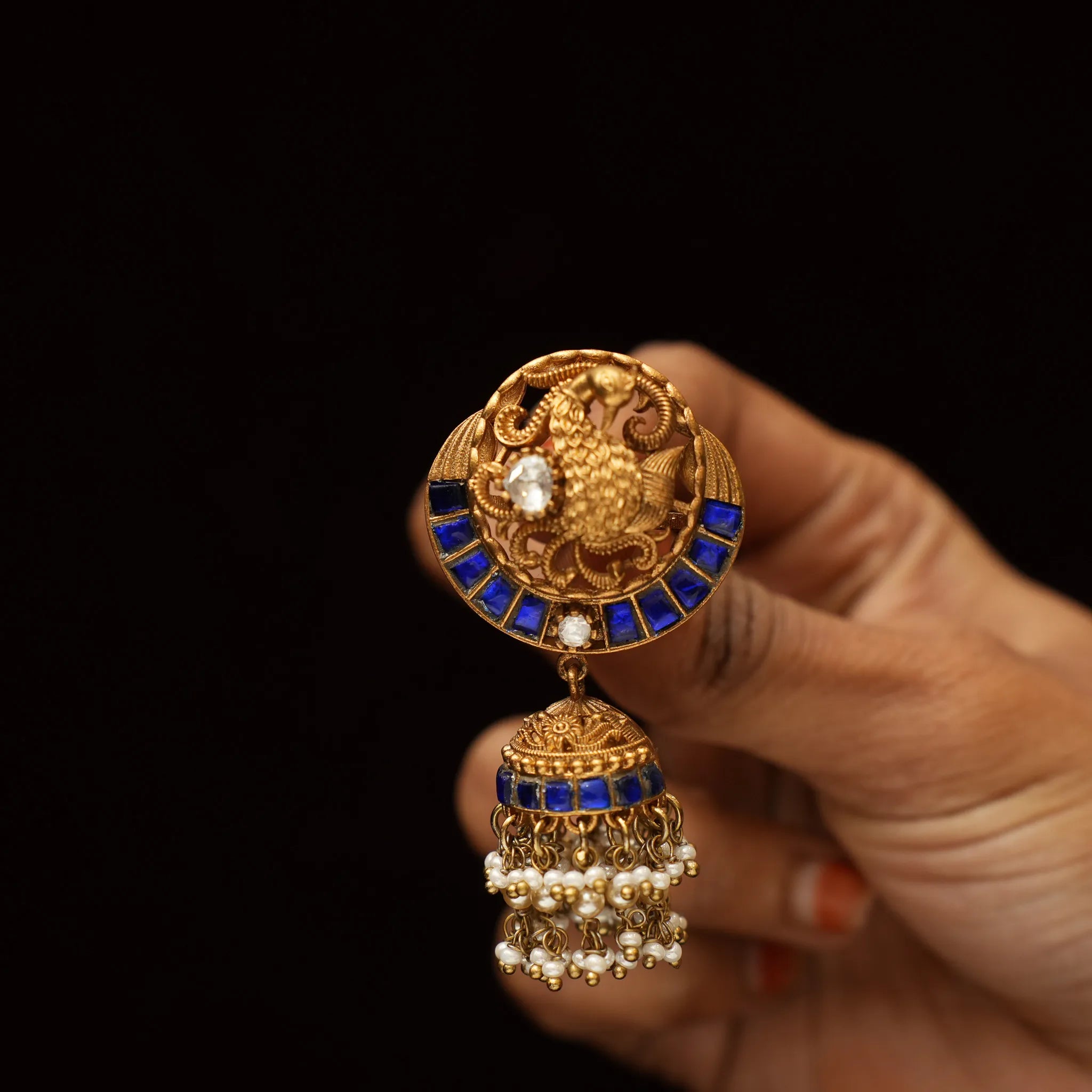 Vihana Antique Jhumka Earrings - Blue