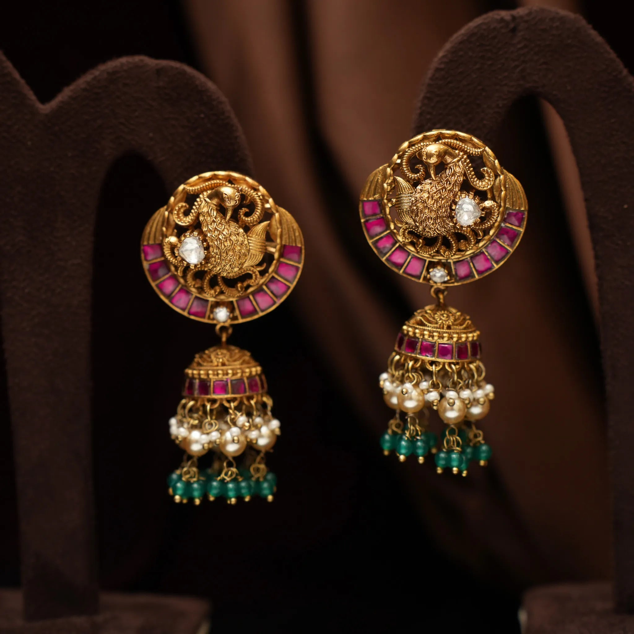 Vihana Antique Jhumka Earrings - Red