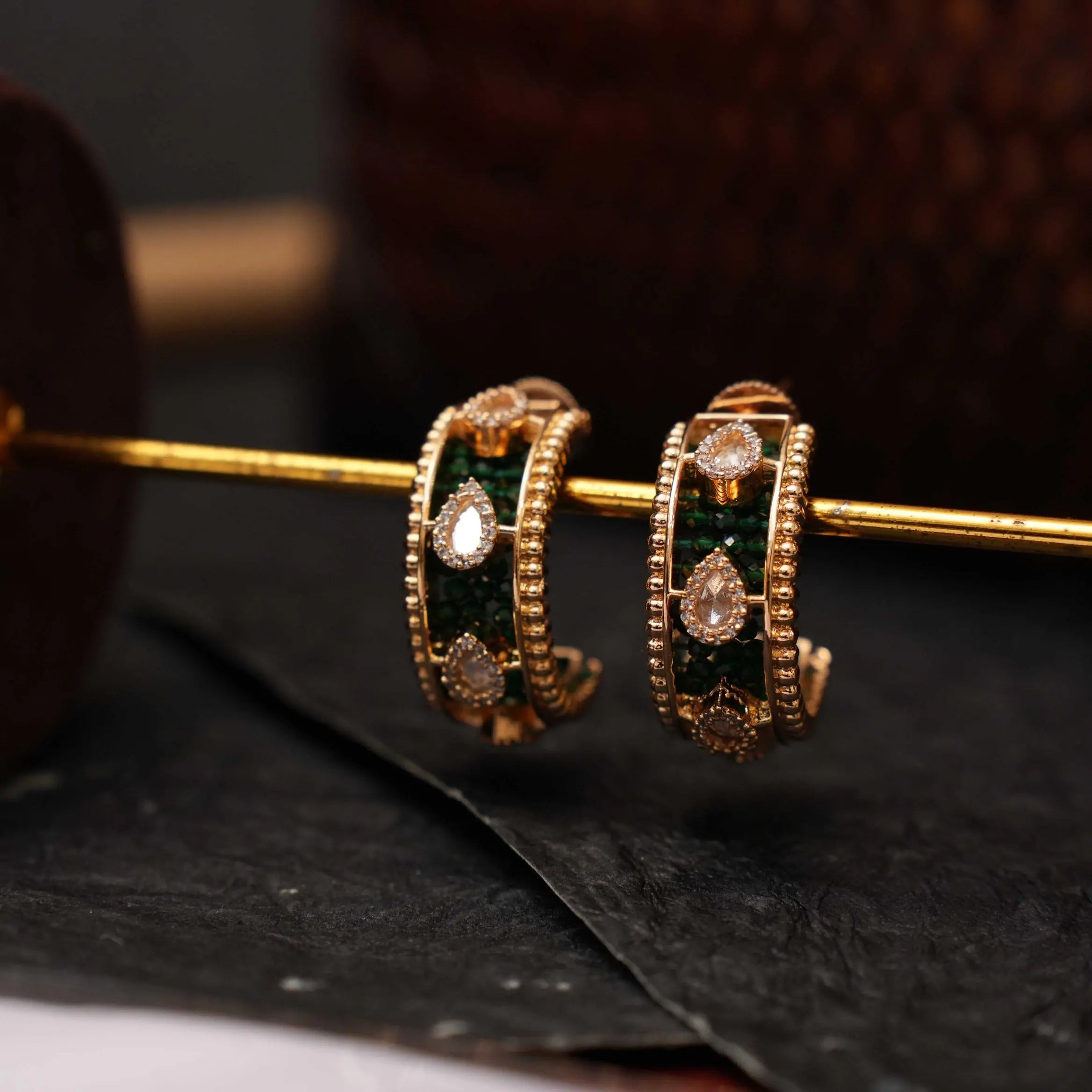 Vinoshini Polki Half Hoop Earrings - Green