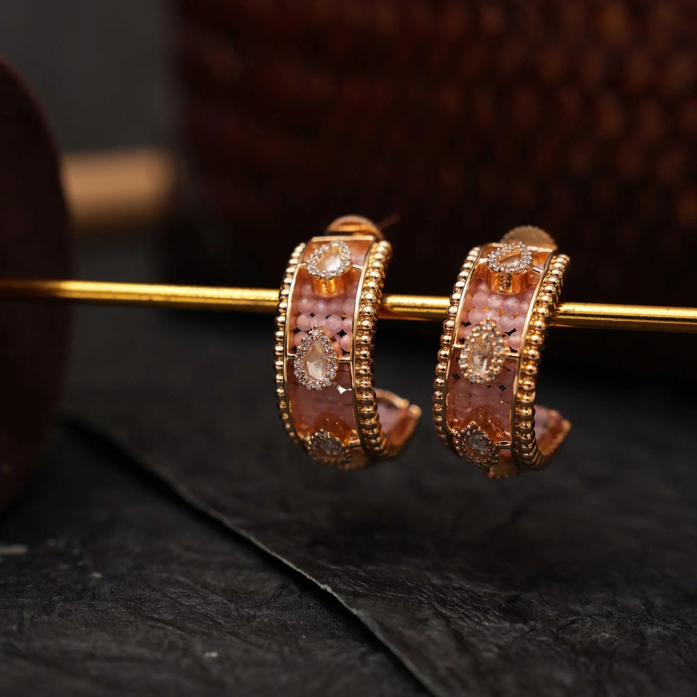 Vinoshini Polki Half Hoop Earrings - Pink