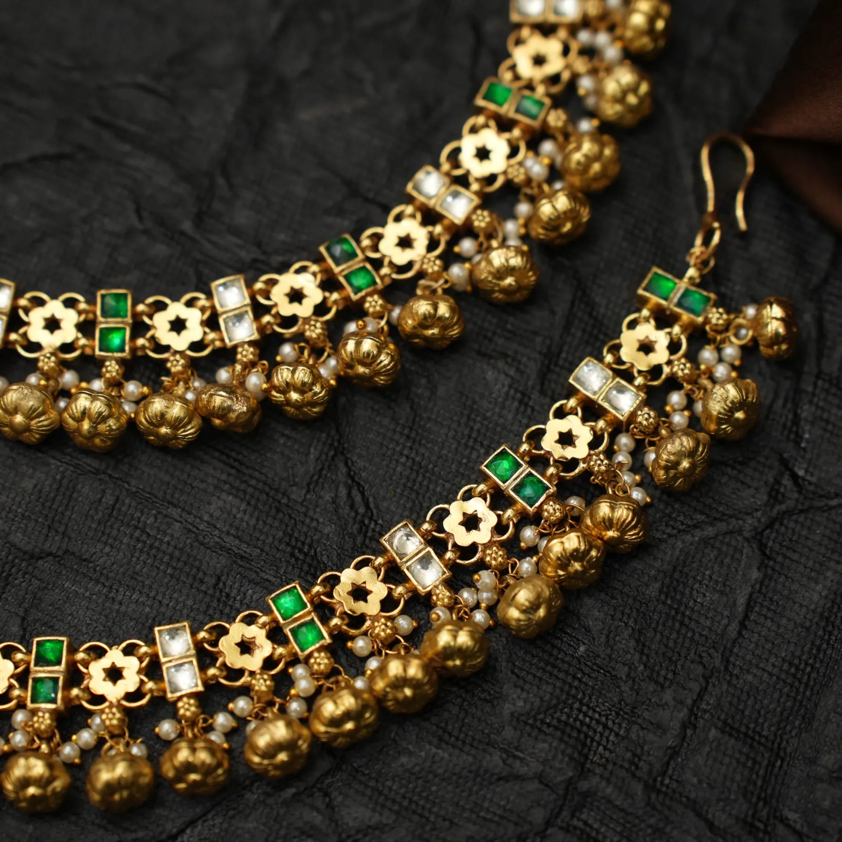Vishesh Polki Anklets - Green