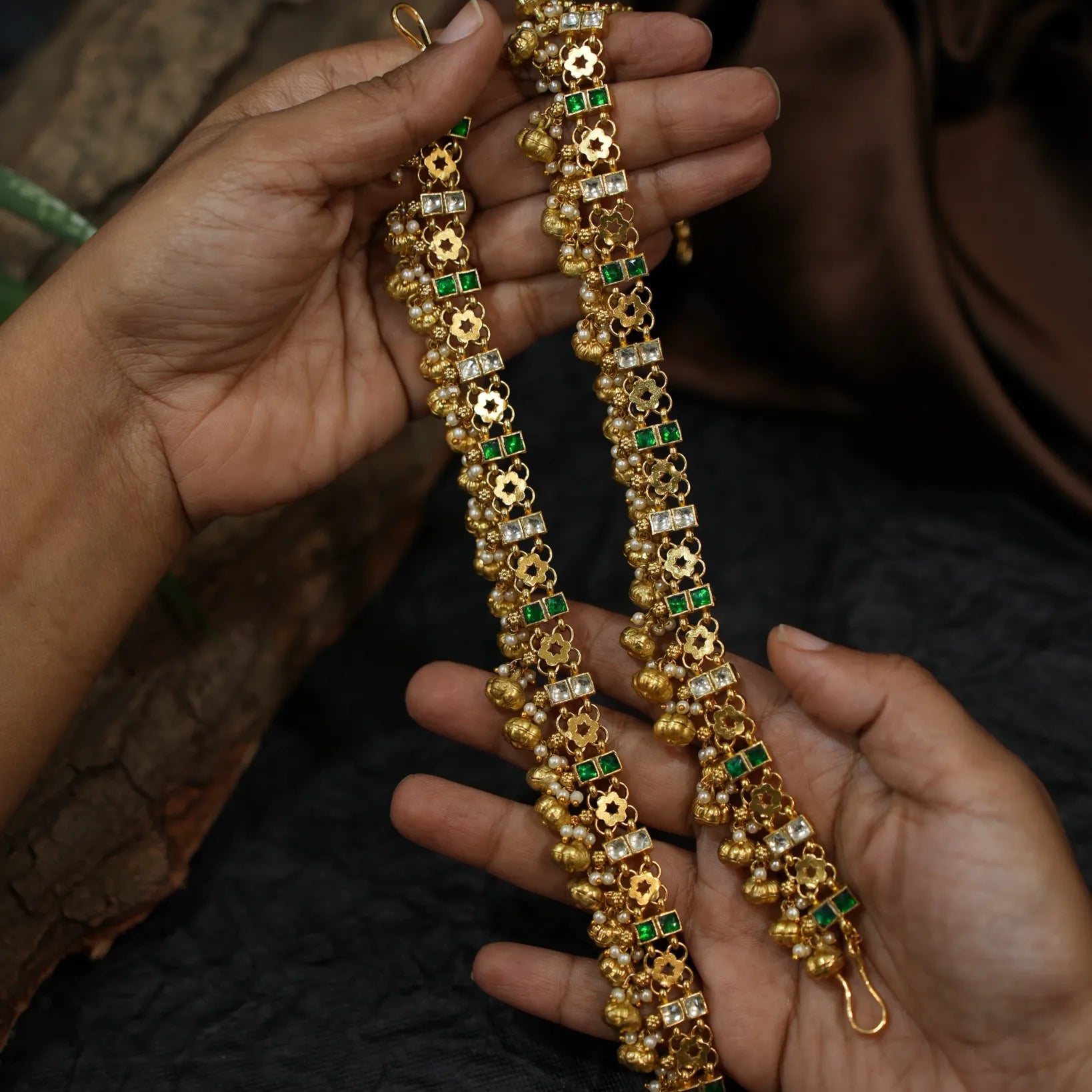 Vishesh Polki Anklets - Green