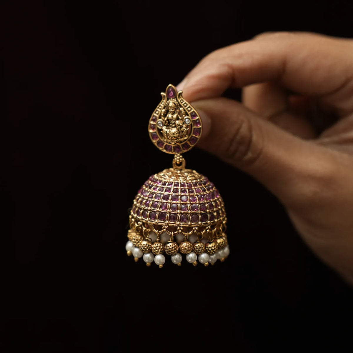 Vrishcika Antique Jhumka Earrings - Red