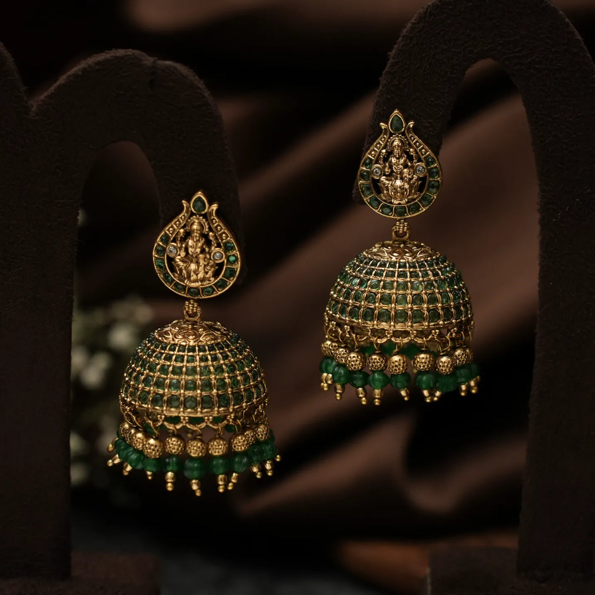 Vrishcika Antique Jhumka Earrings - Green