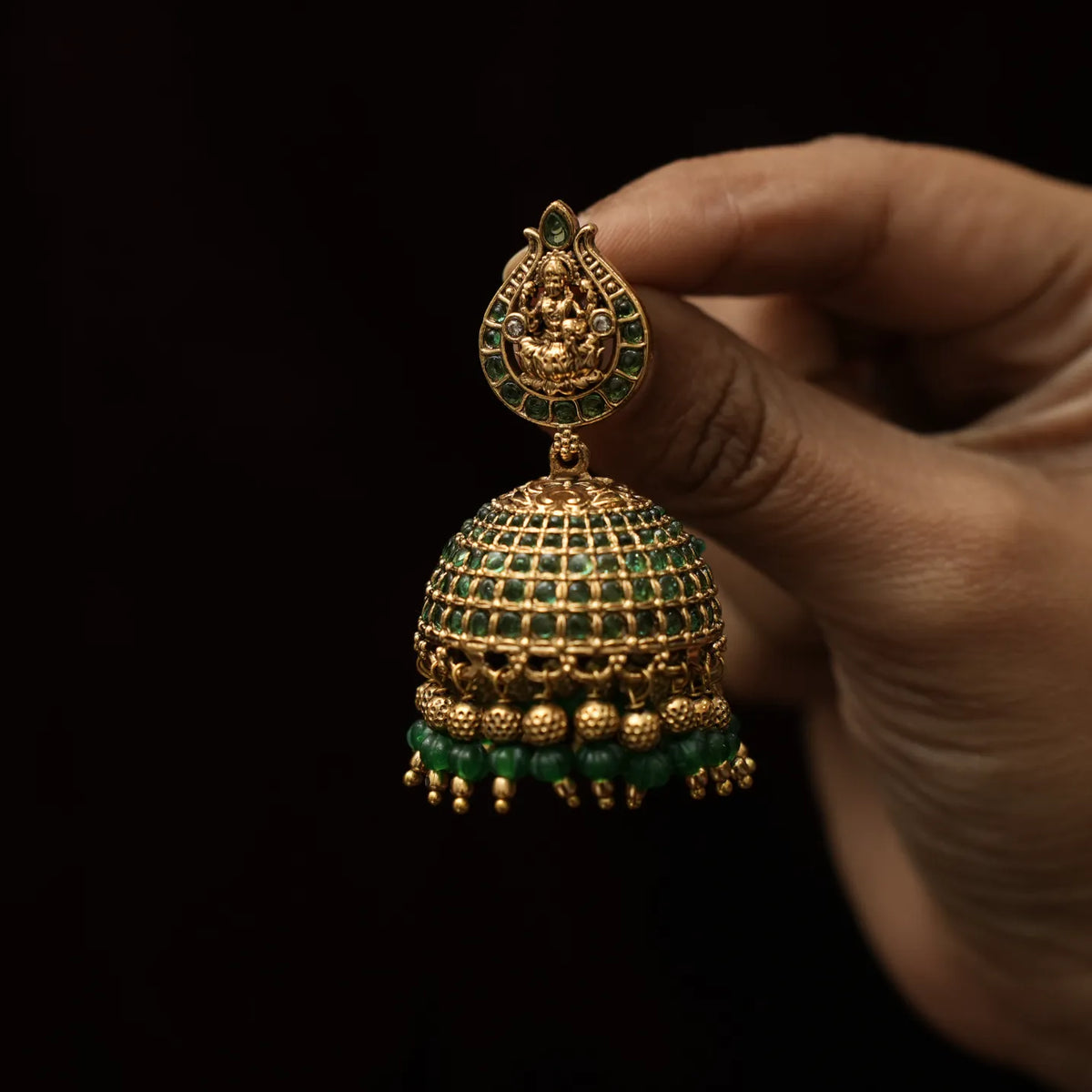 Vrishcika Antique Jhumka Earrings - Green