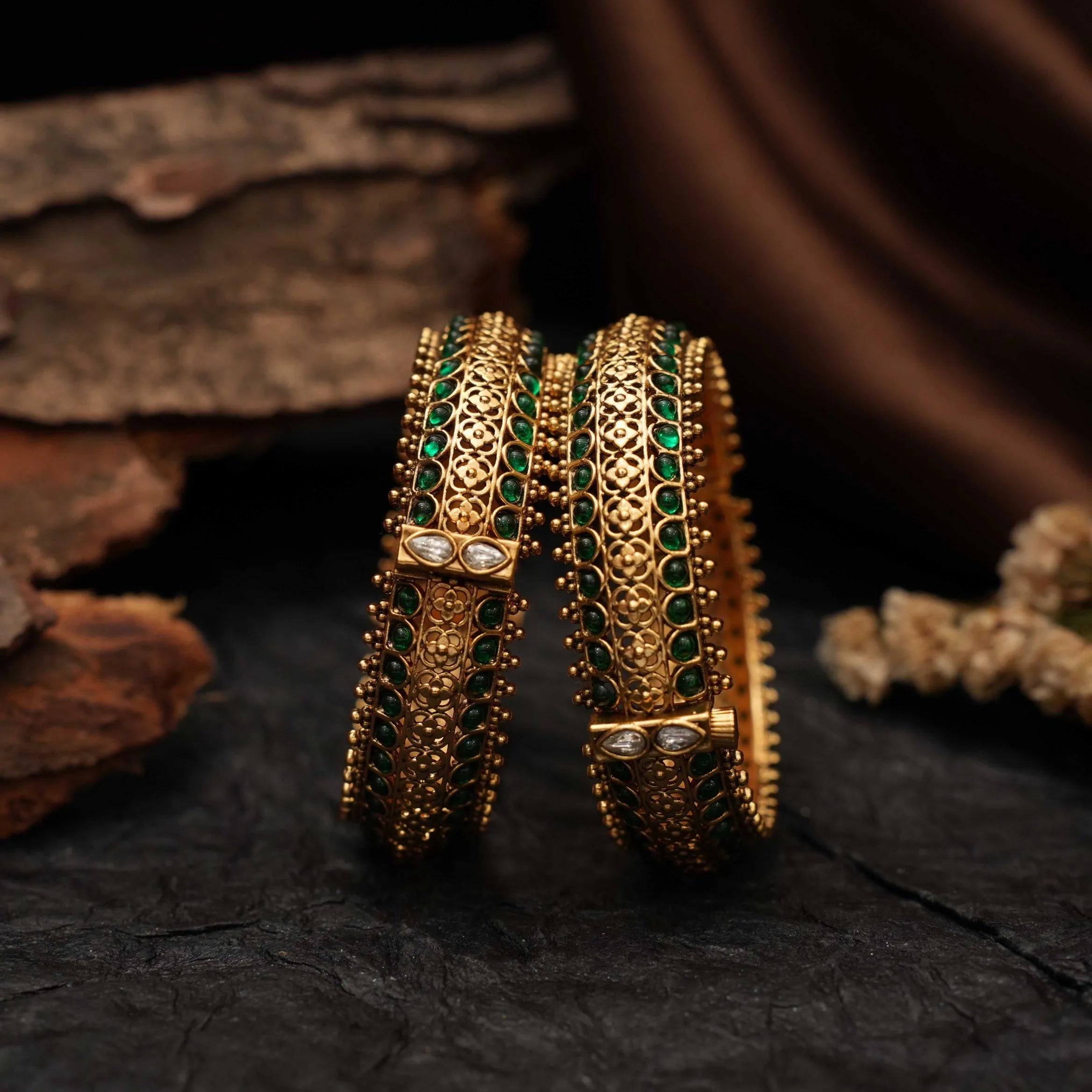 Wren Antique Bangles - Green