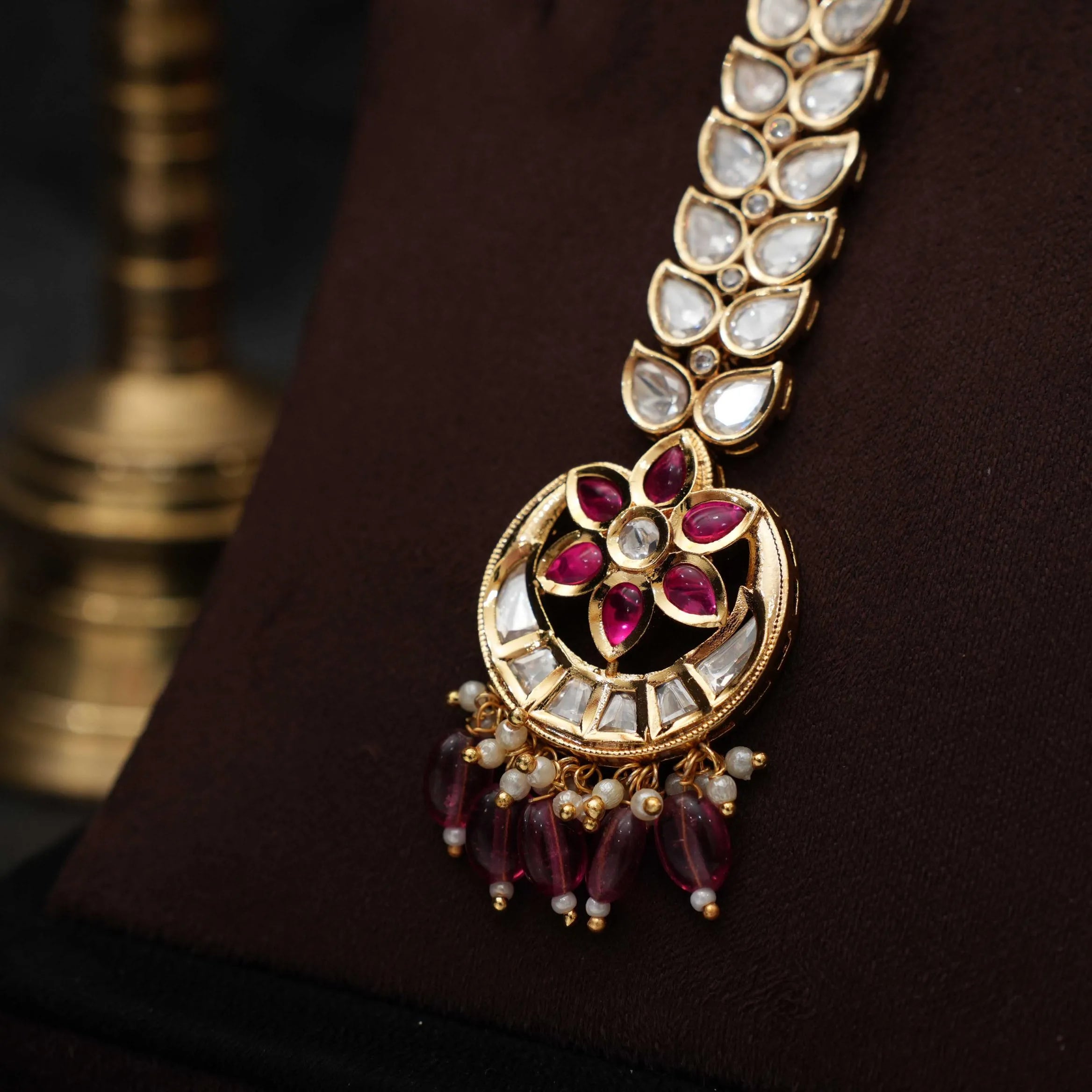 Yash Polki Tikka - Reddish Pink