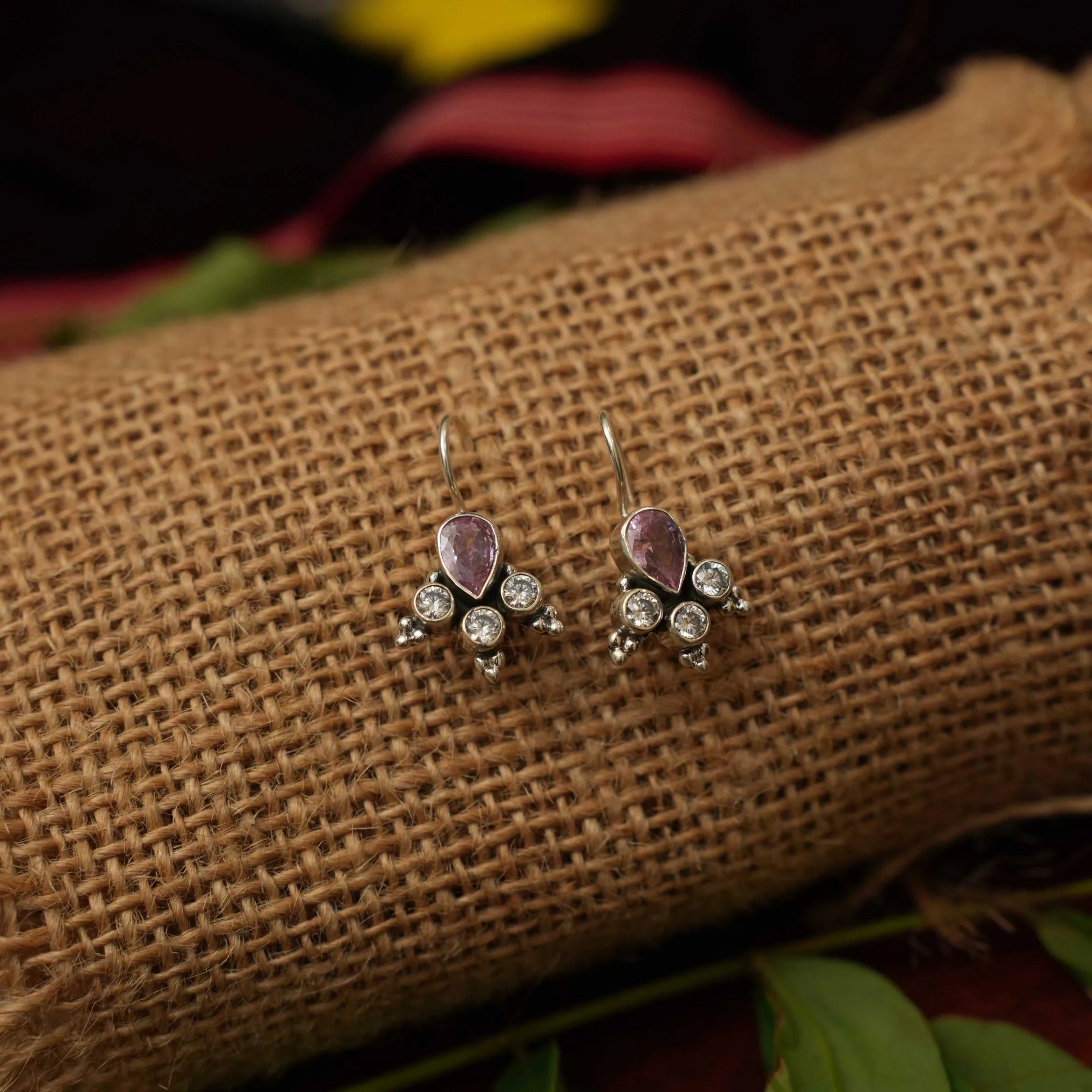 Yavana Silver Oxidised Earrings - Pastel Pink