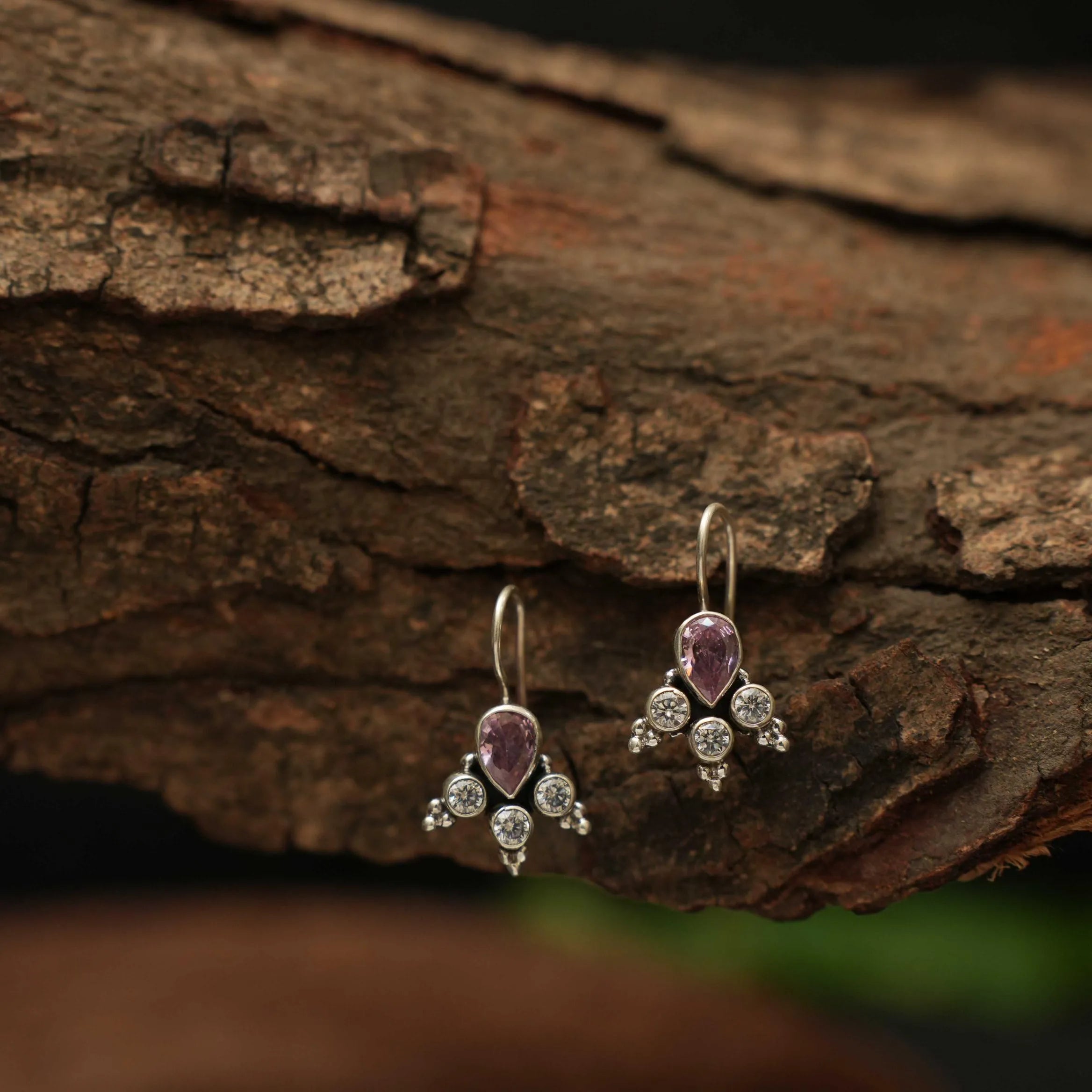 Yavana Silver Oxidised Earrings - Pastel Pink