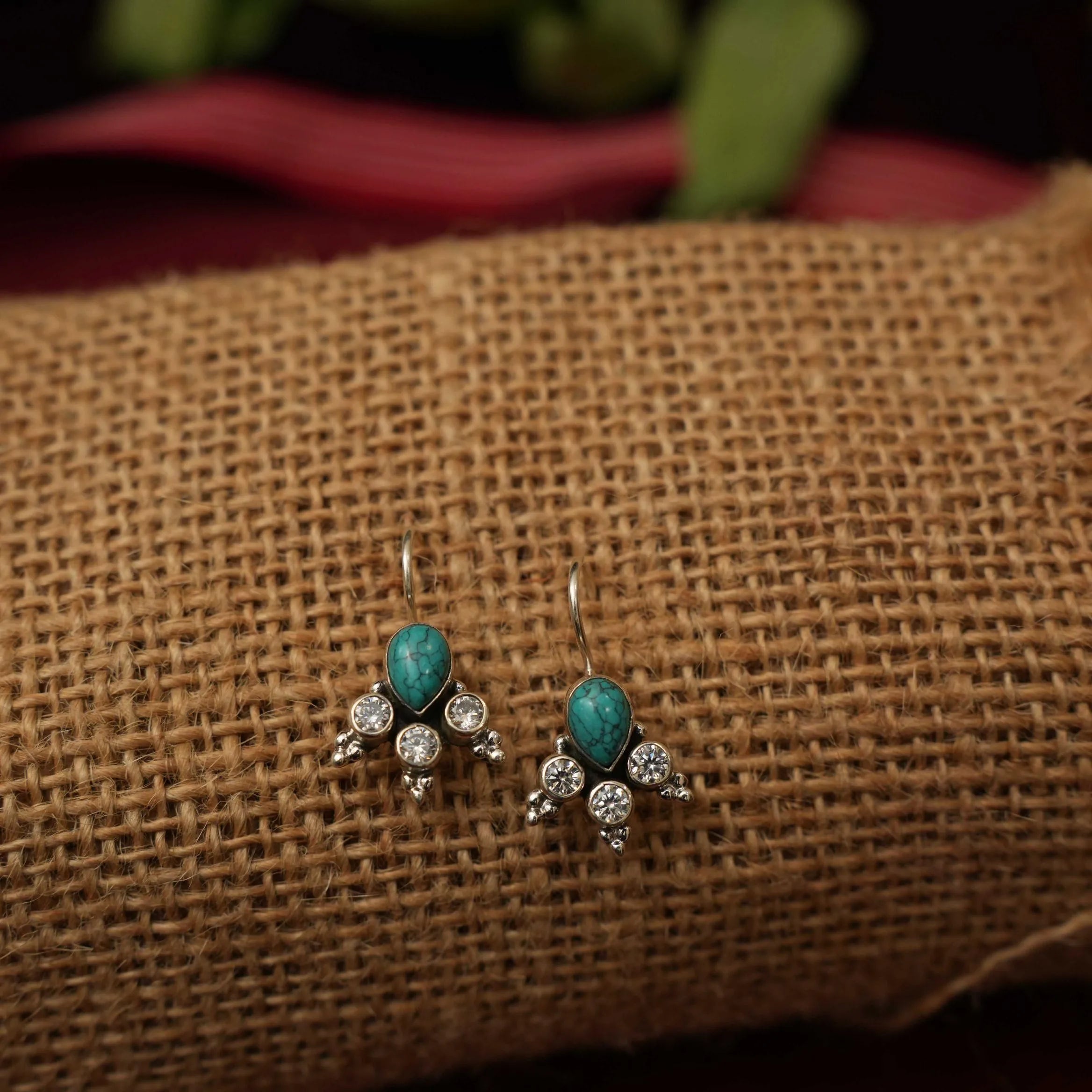 Yavana Silver Oxidised Earrings - Turquoise