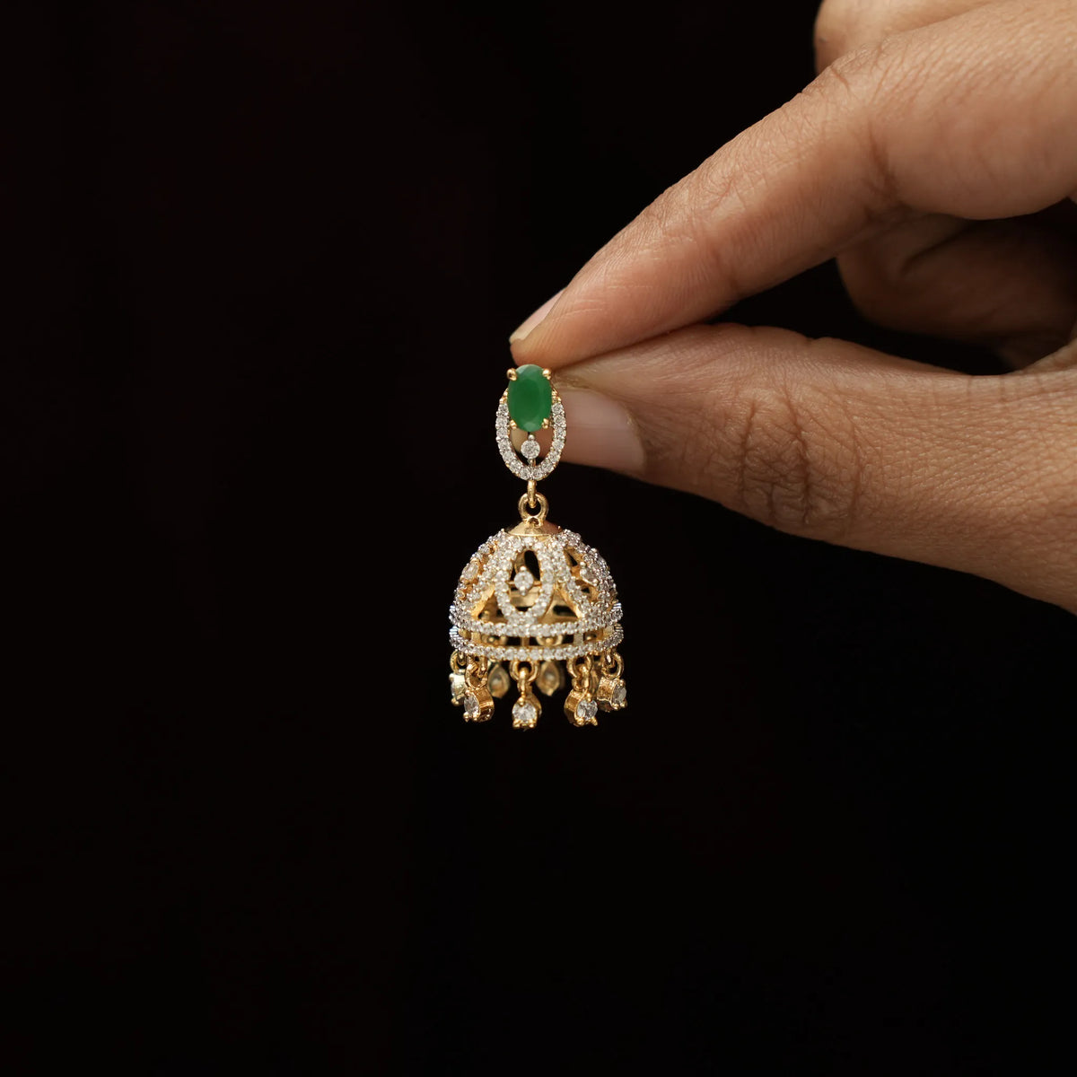 Yoshita Zircon Jhumka Earrings - green