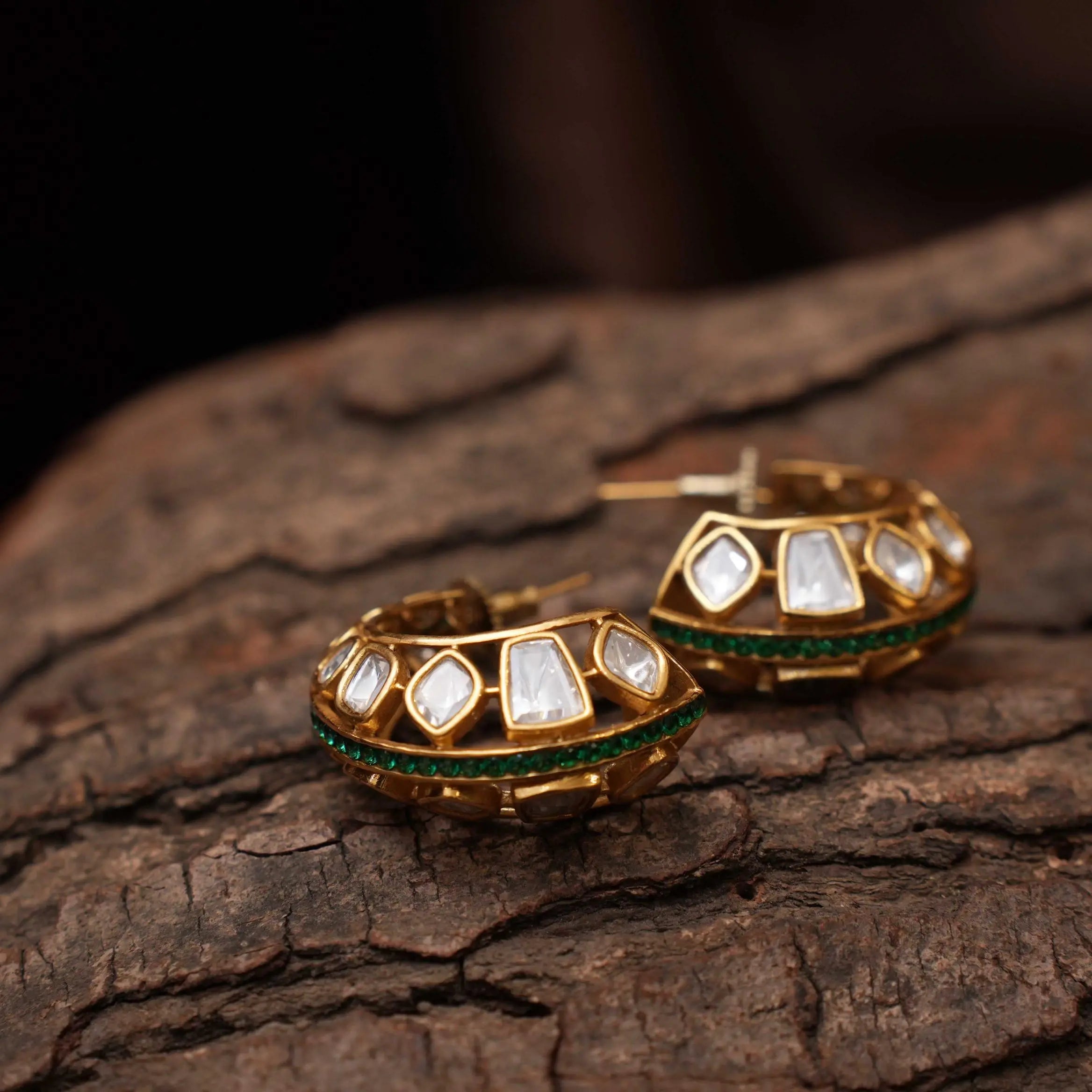 Yutika Polki Half Hoop Earring - Green