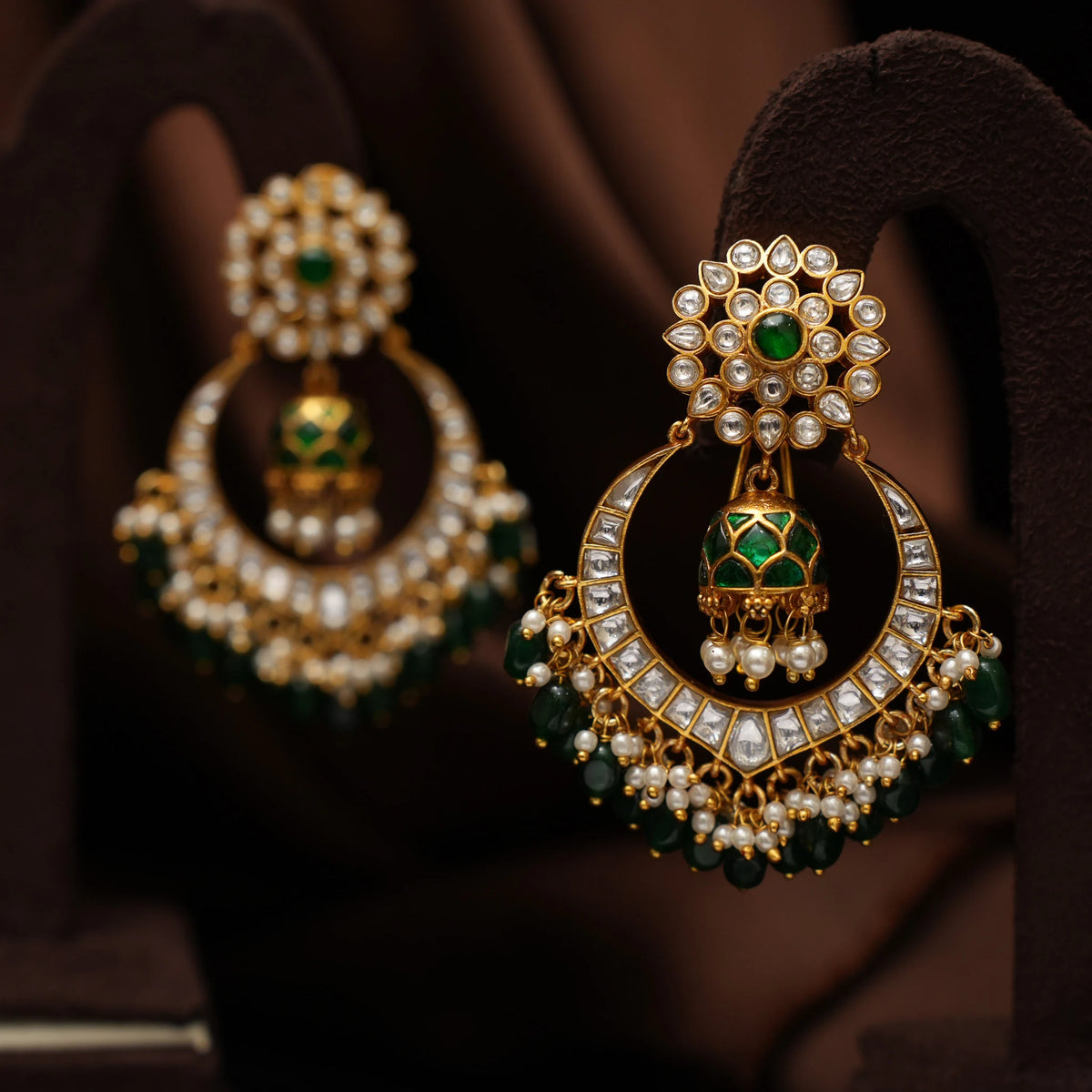 Tara Polki Chandbali Earrings - Green