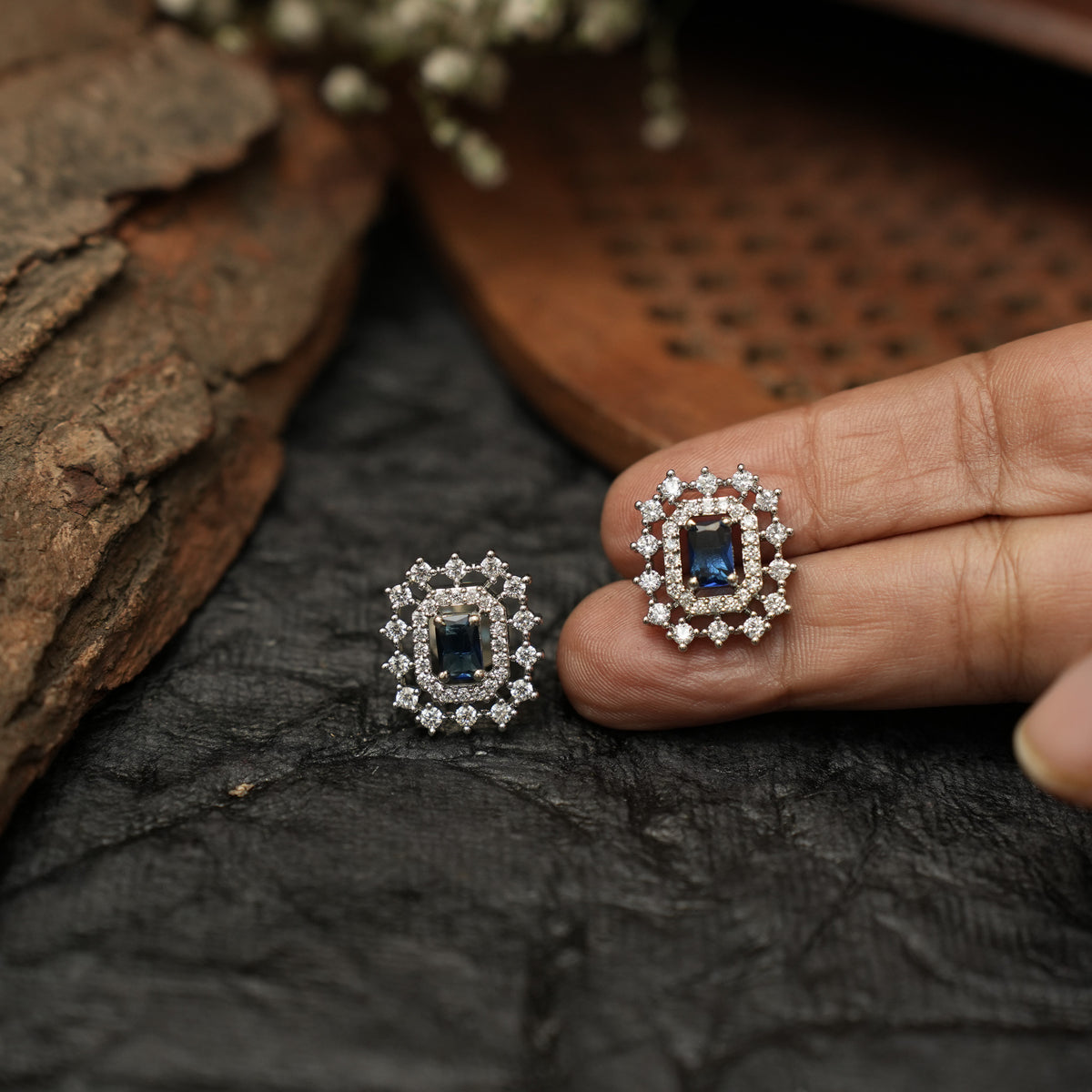Ziana Zircon Ear Stud - Royal Blue