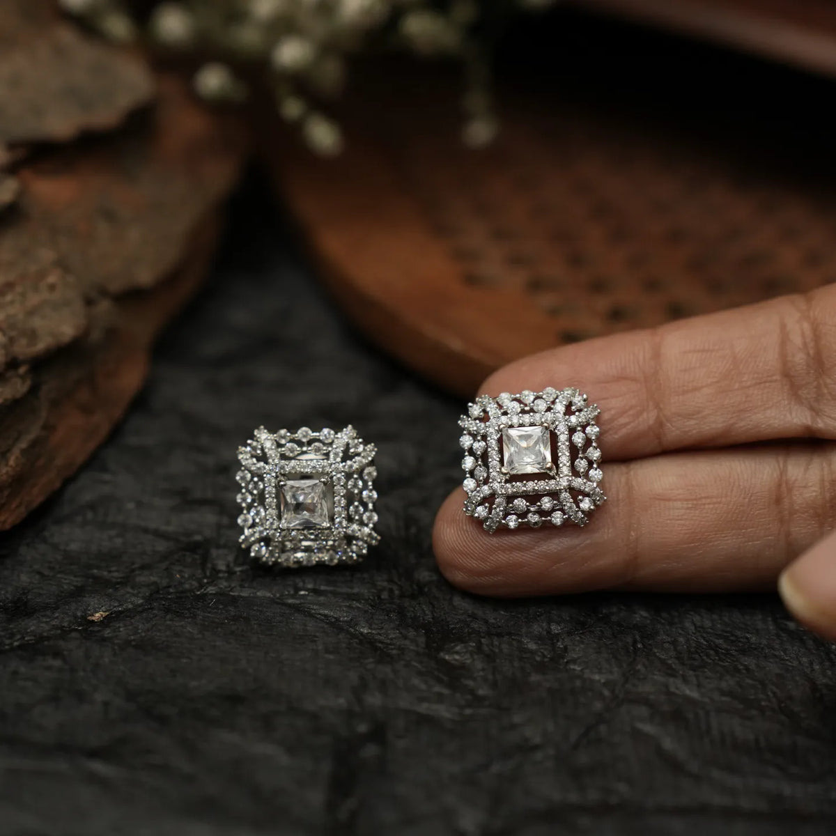 Zyra Zircon Ear Stud - White