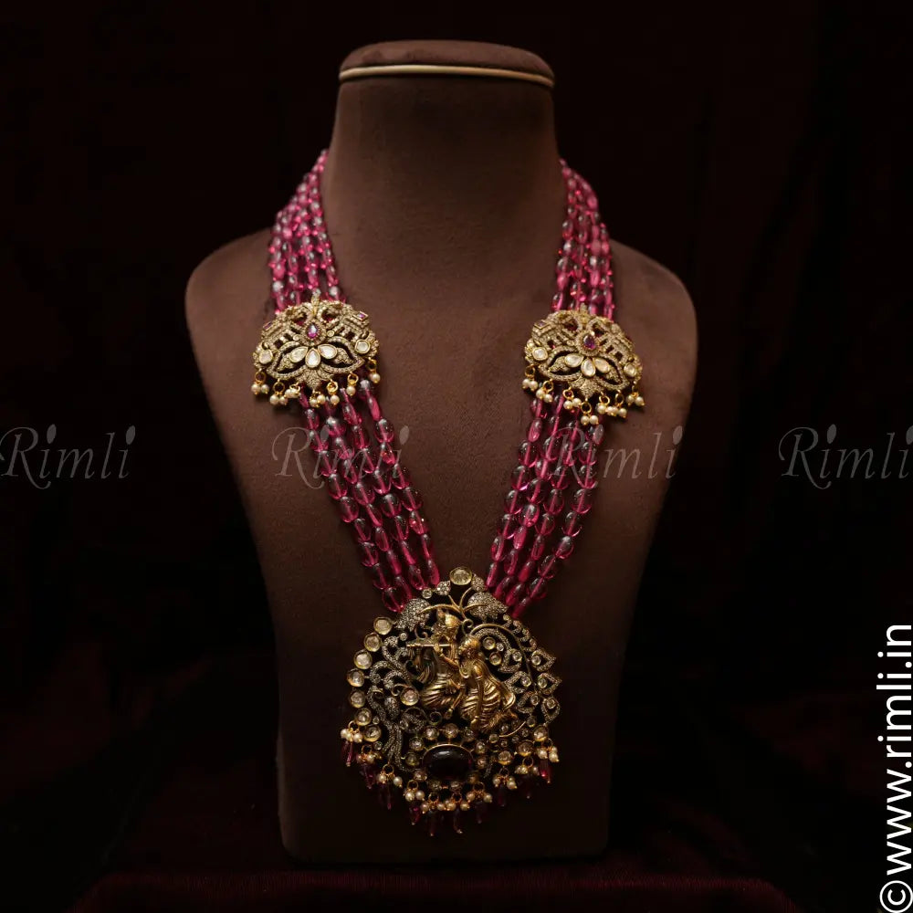 Adesha Victorian Beaded Necklace - Pink - Rimli Boutique