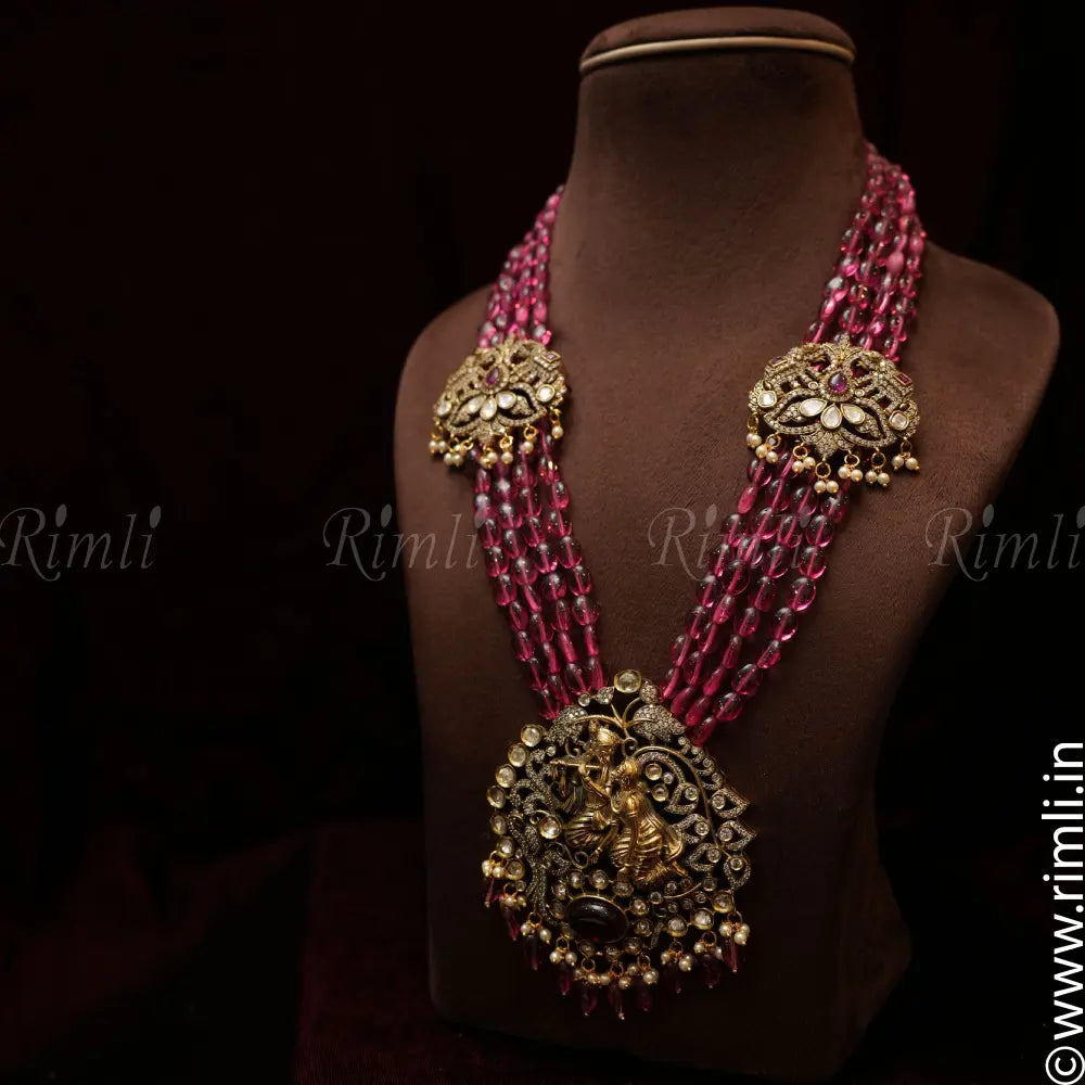 Adesha Victorian Beaded Necklace - Pink - Rimli Boutique