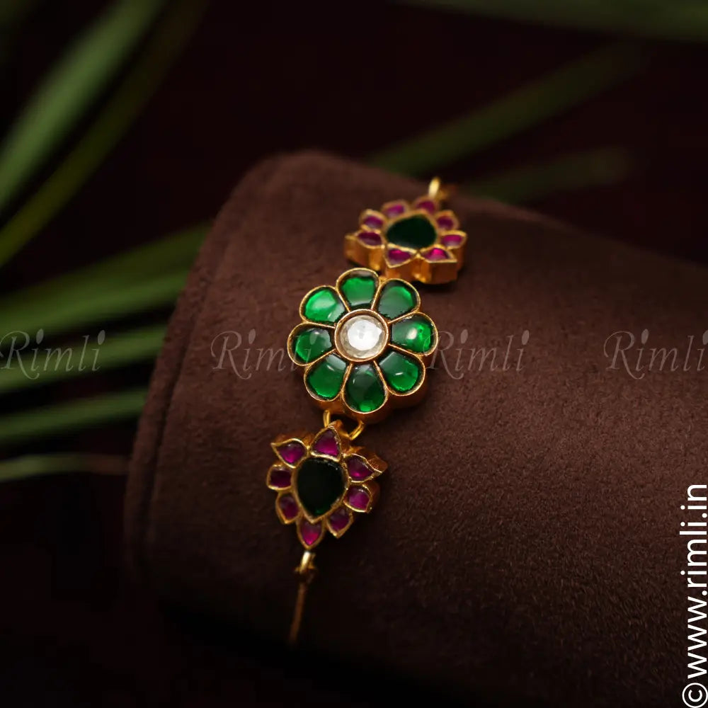 Aditi Silver Bracelet - Green - Rimli Boutique
