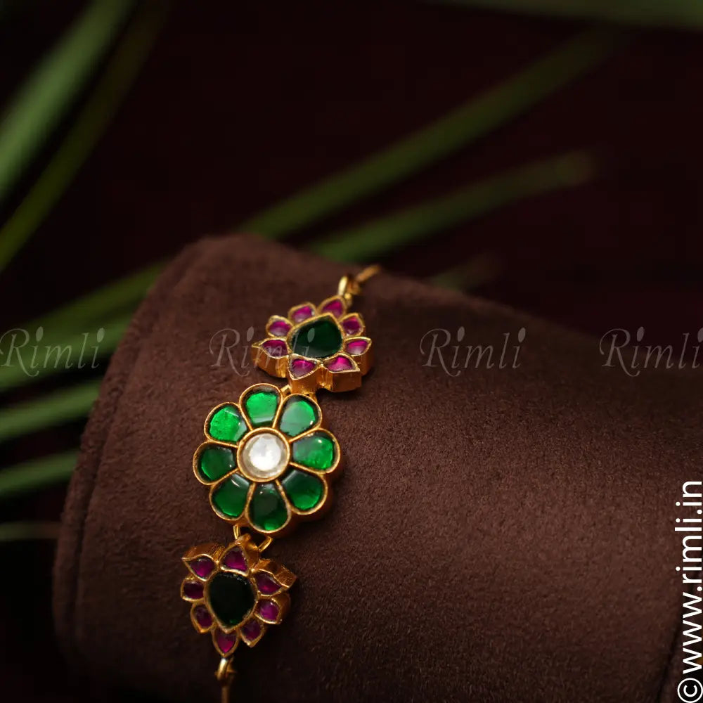 Aditi Silver Bracelet - Green - Rimli Boutique