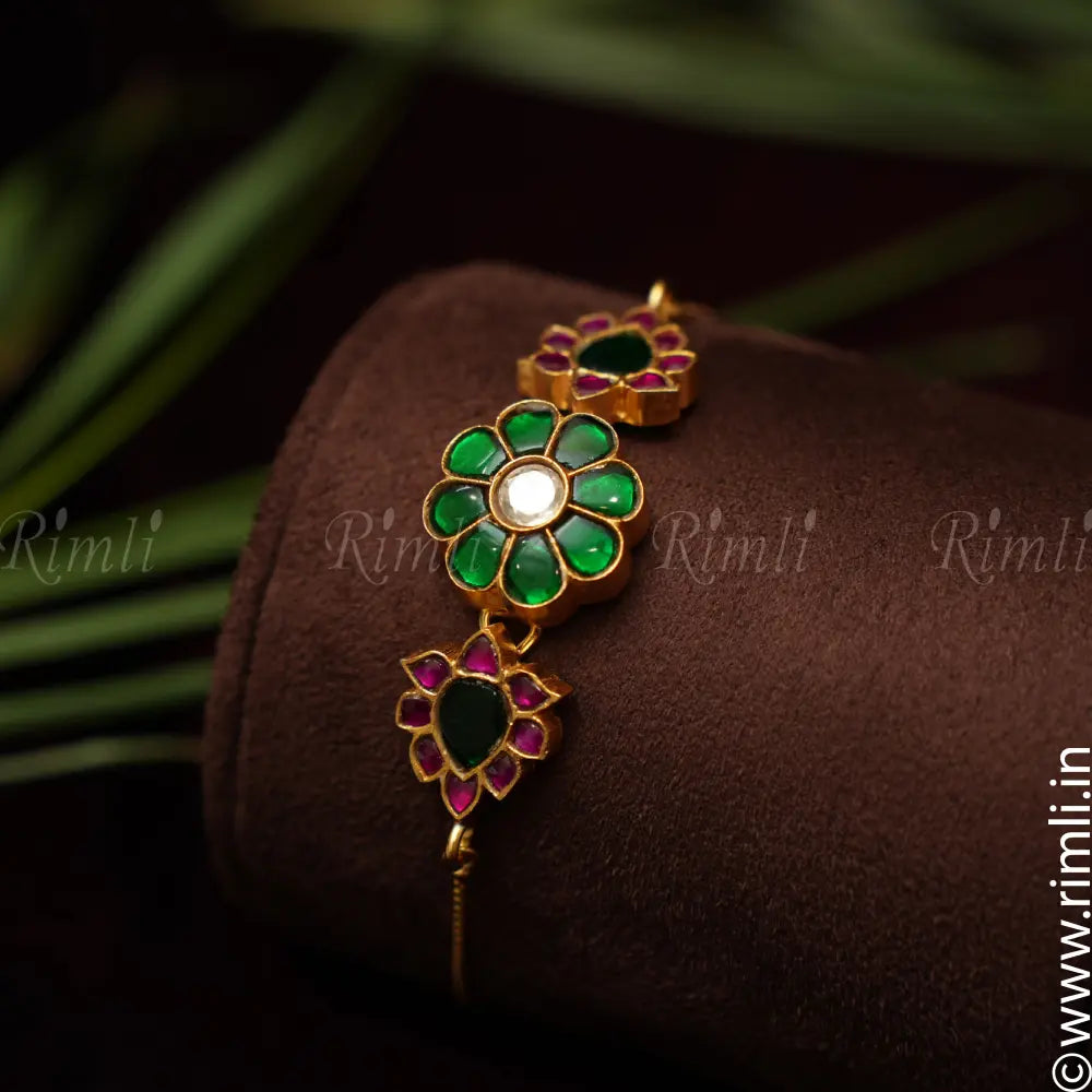 Aditi Silver Bracelet - Green - Rimli Boutique