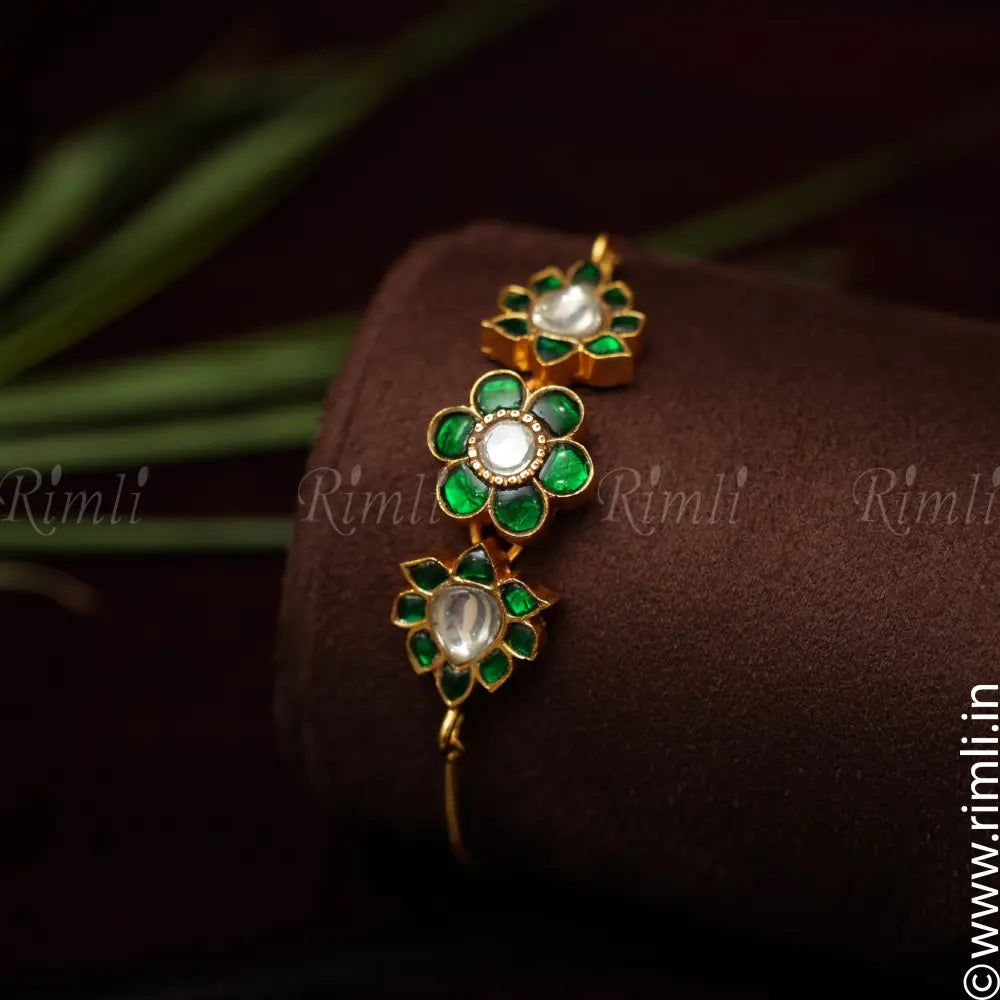 Aditi Silver Bracelet - Green & White - Rimli Boutique