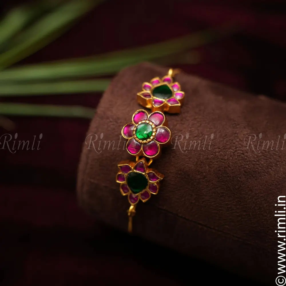Aditi Silver Bracelet - Reddish Pink & Green - Rimli Boutique