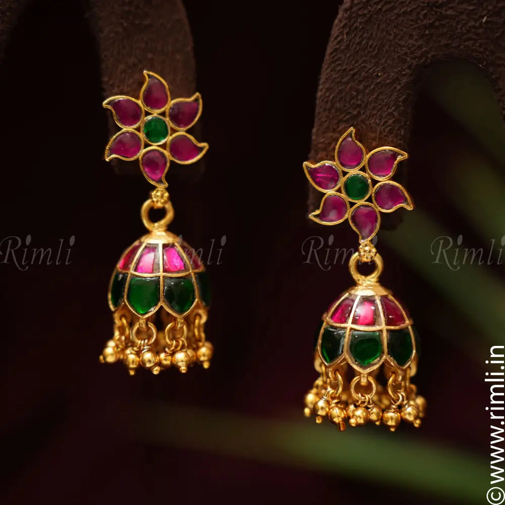 Akshita Silver Jhumka - Red - Rimli Boutique
