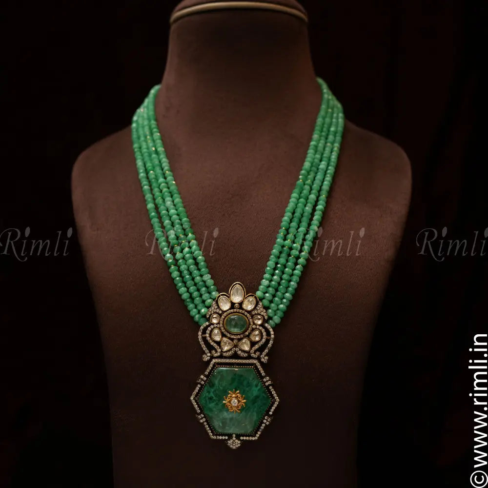 Alka Polki Beaded Necklace - Green - Rimli Boutique