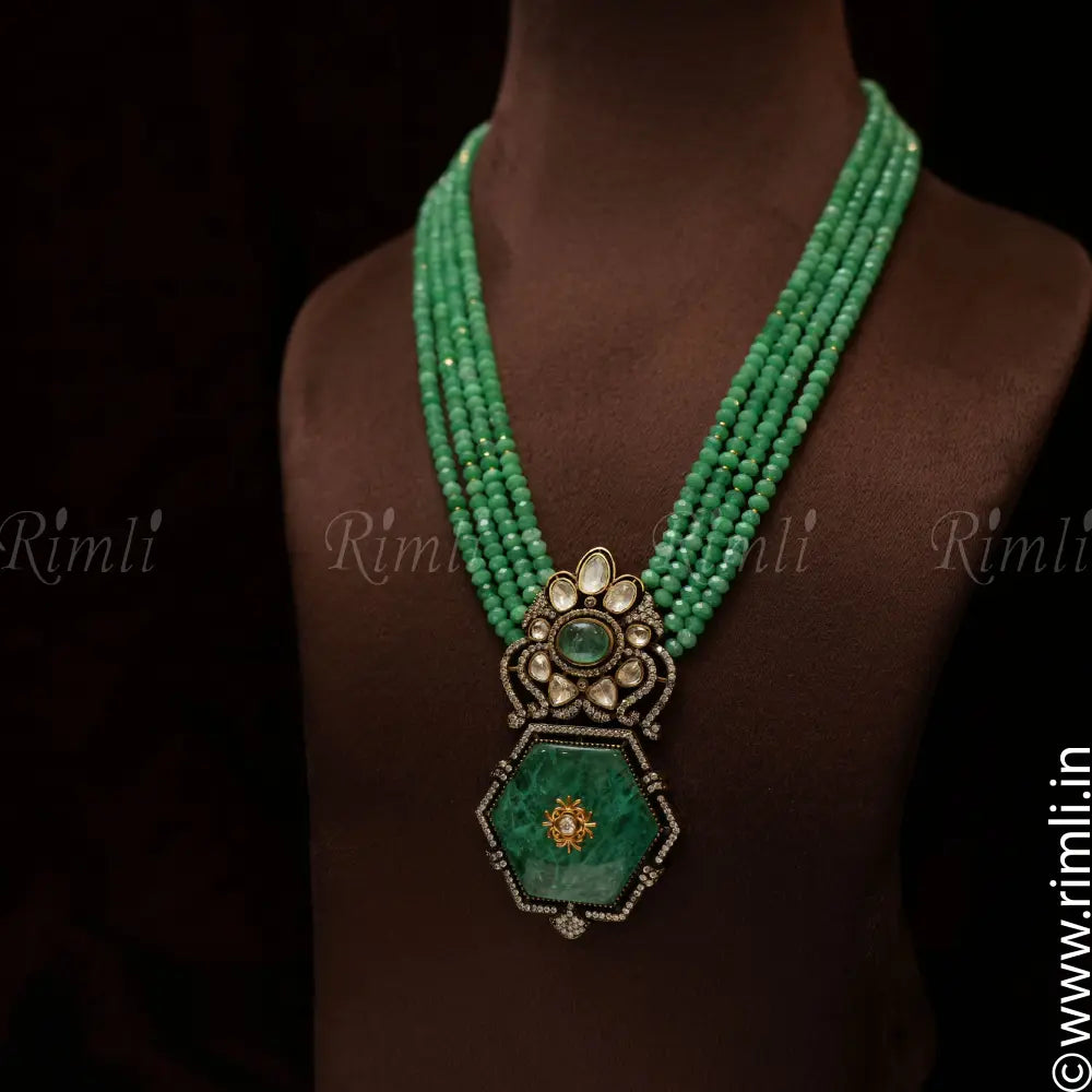 Alka Polki Beaded Necklace - Green - Rimli Boutique