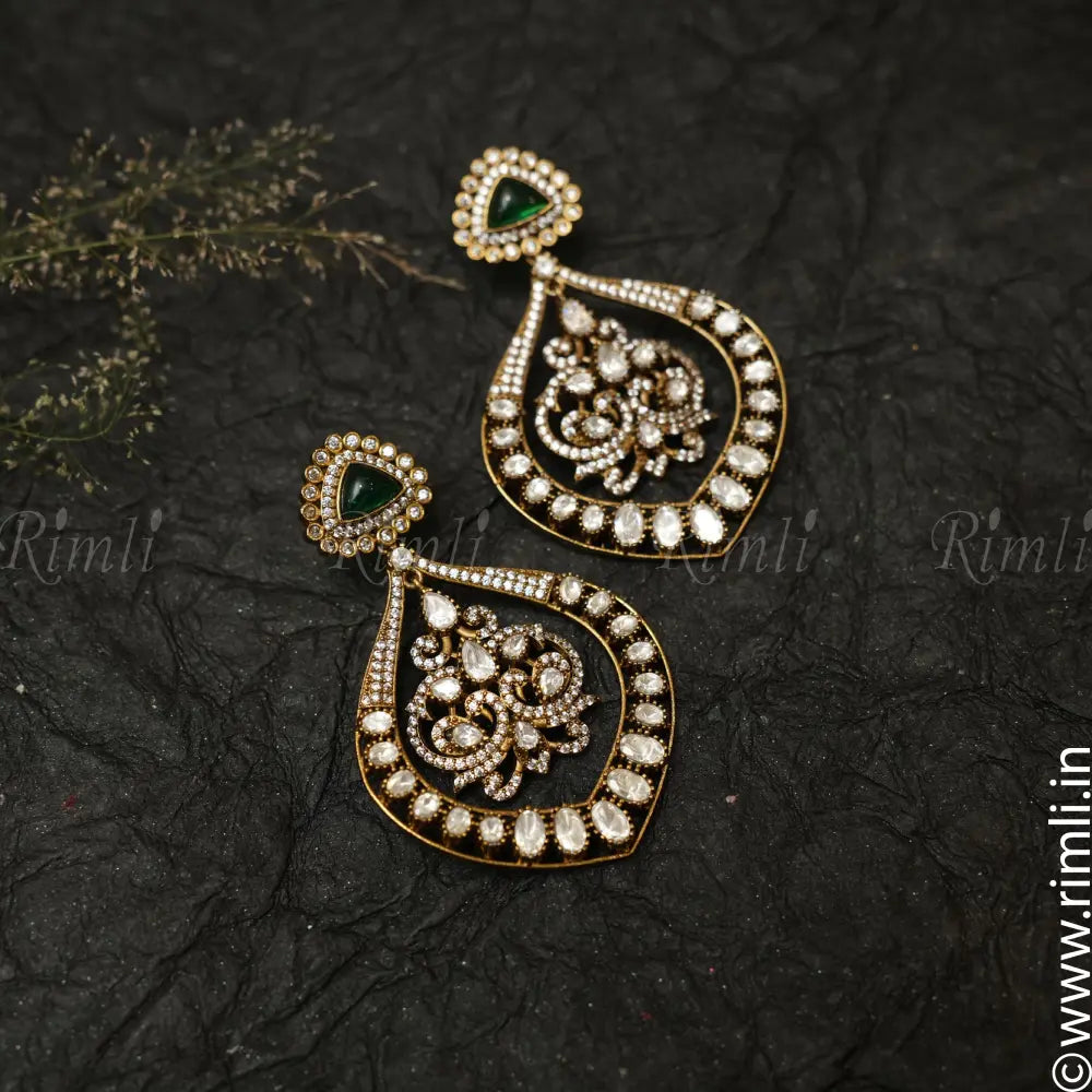 Anvika Victorian Earrings - Green - Rimli Boutique