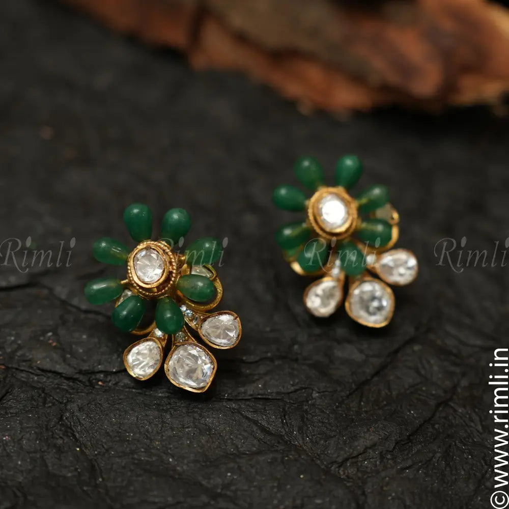 Ayana Polki Earrings - Green - Rimli Boutique