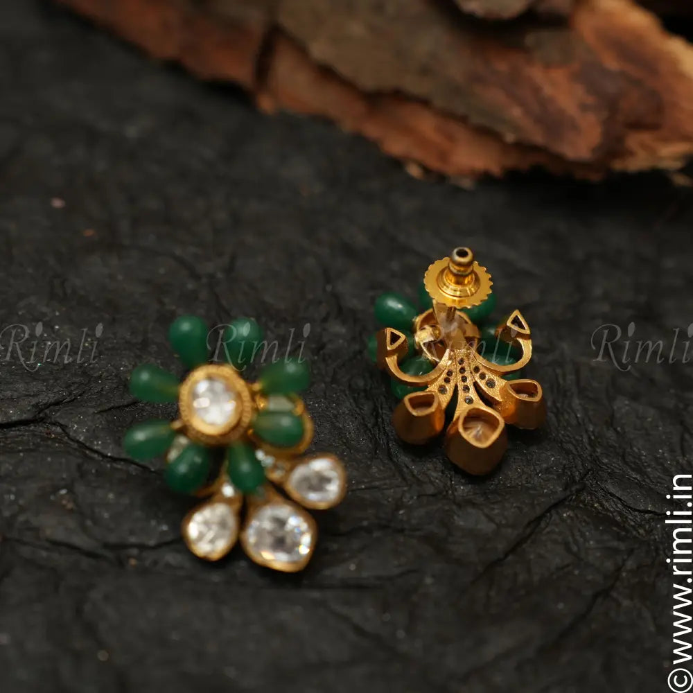 Ayana Polki Earrings - Green - Rimli Boutique
