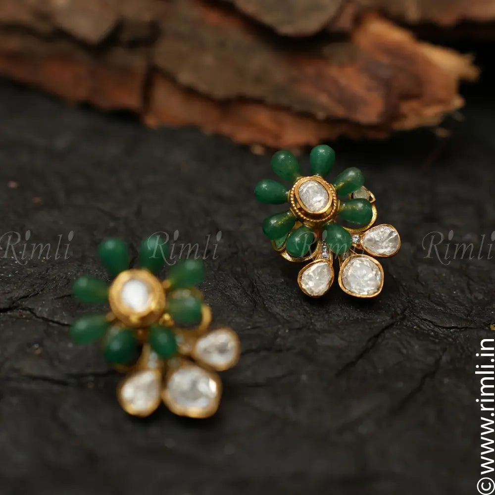 Ayana Polki Earrings - Green - Rimli Boutique