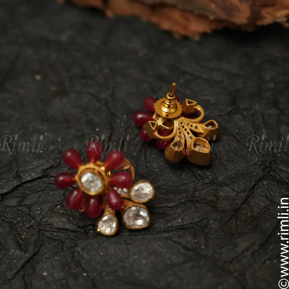 Ayana Polki Ear Stud - Red - Rimli Boutique