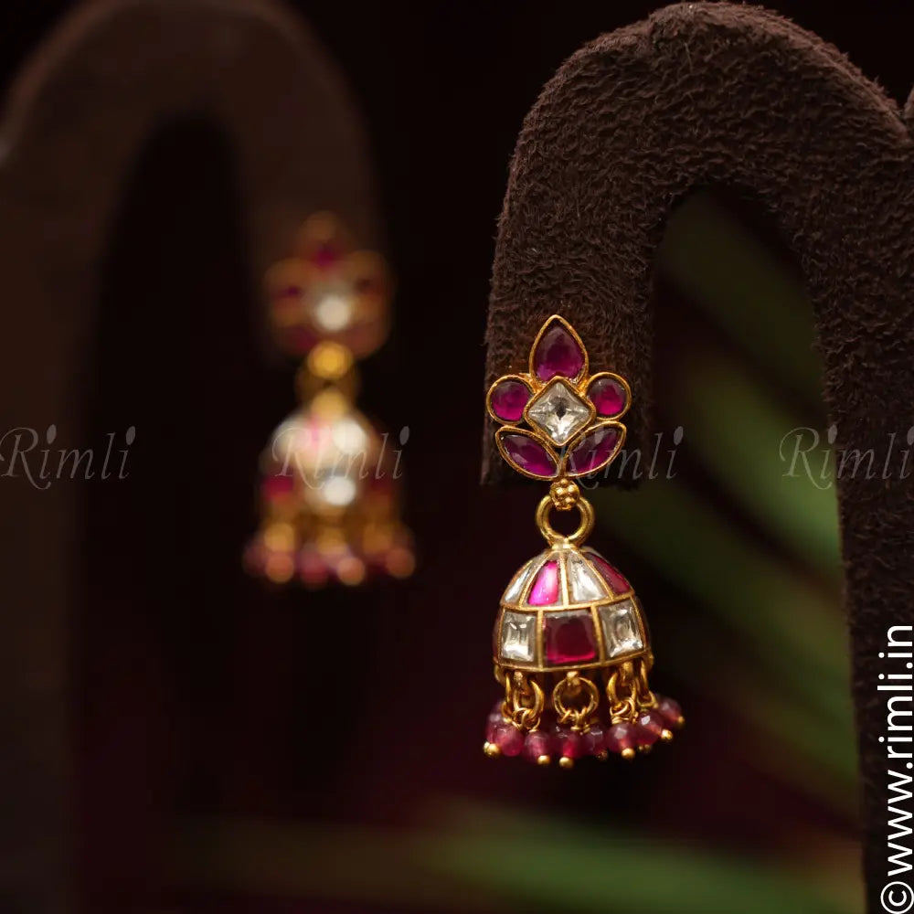 Bindiya Silver Jhumka - Red - Rimli Boutique