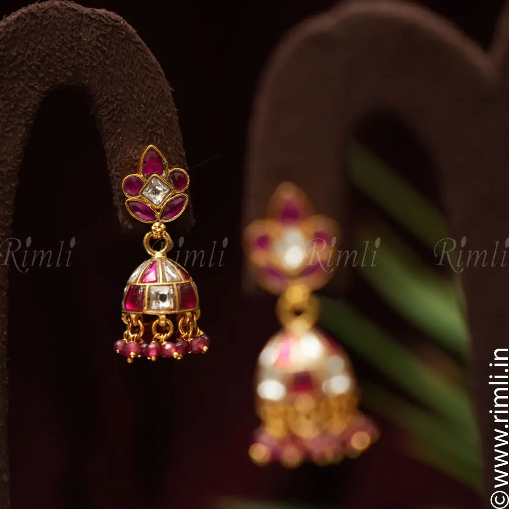 Bindiya Silver Jhumka - Red - Rimli Boutique