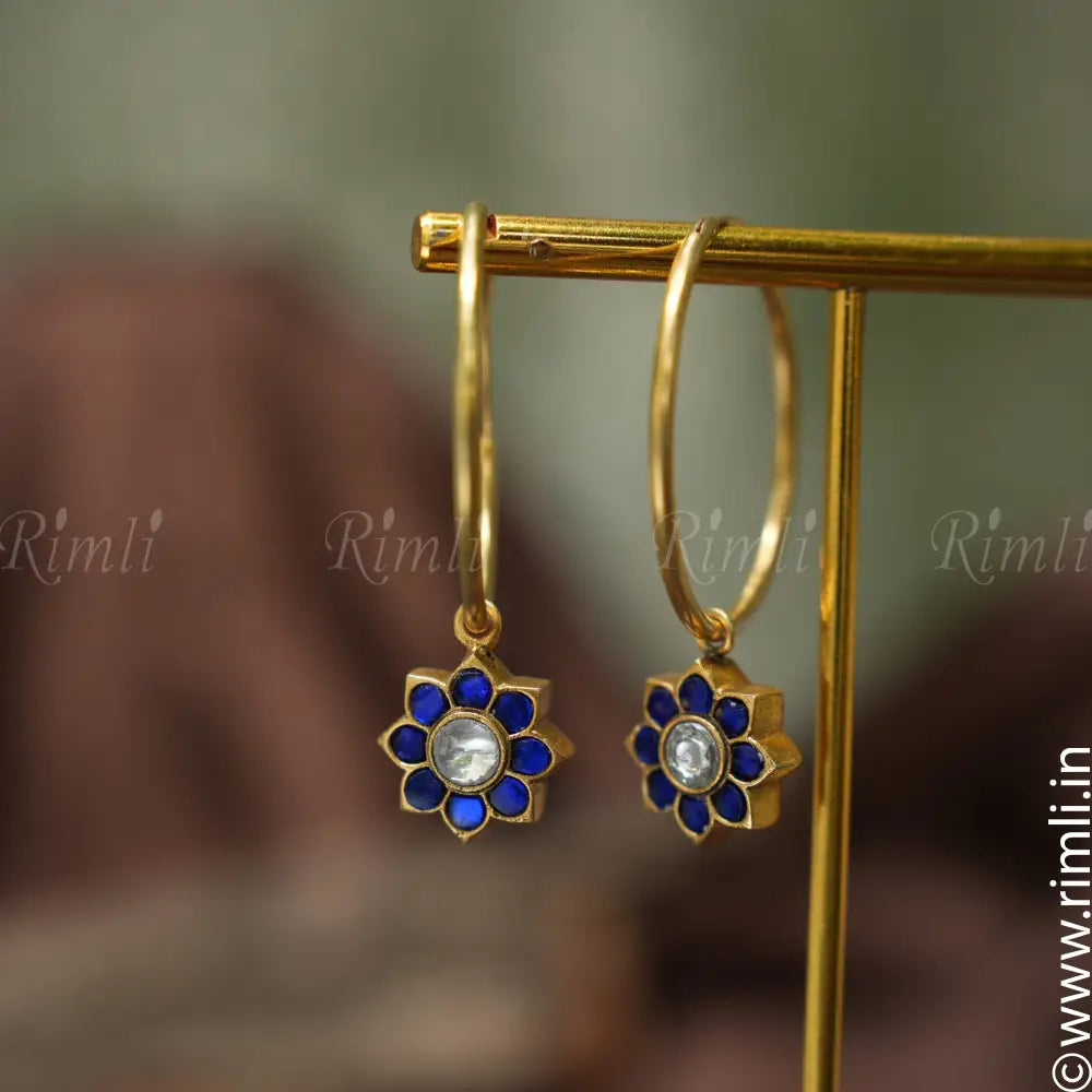 Shristi Bali Silver Earrings - Blue & White - Rimli Boutique