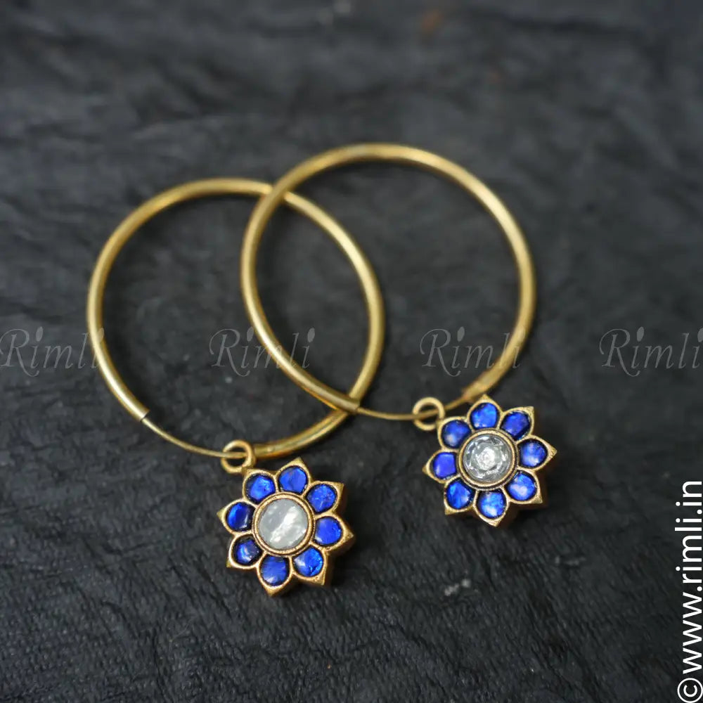 Shristi Bali Silver Earrings - Blue & White - Rimli Boutique