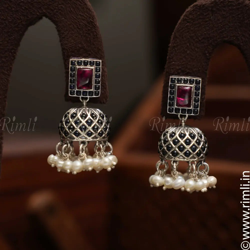 Gamya Silver Jhumka - Blue - Rimli Boutique