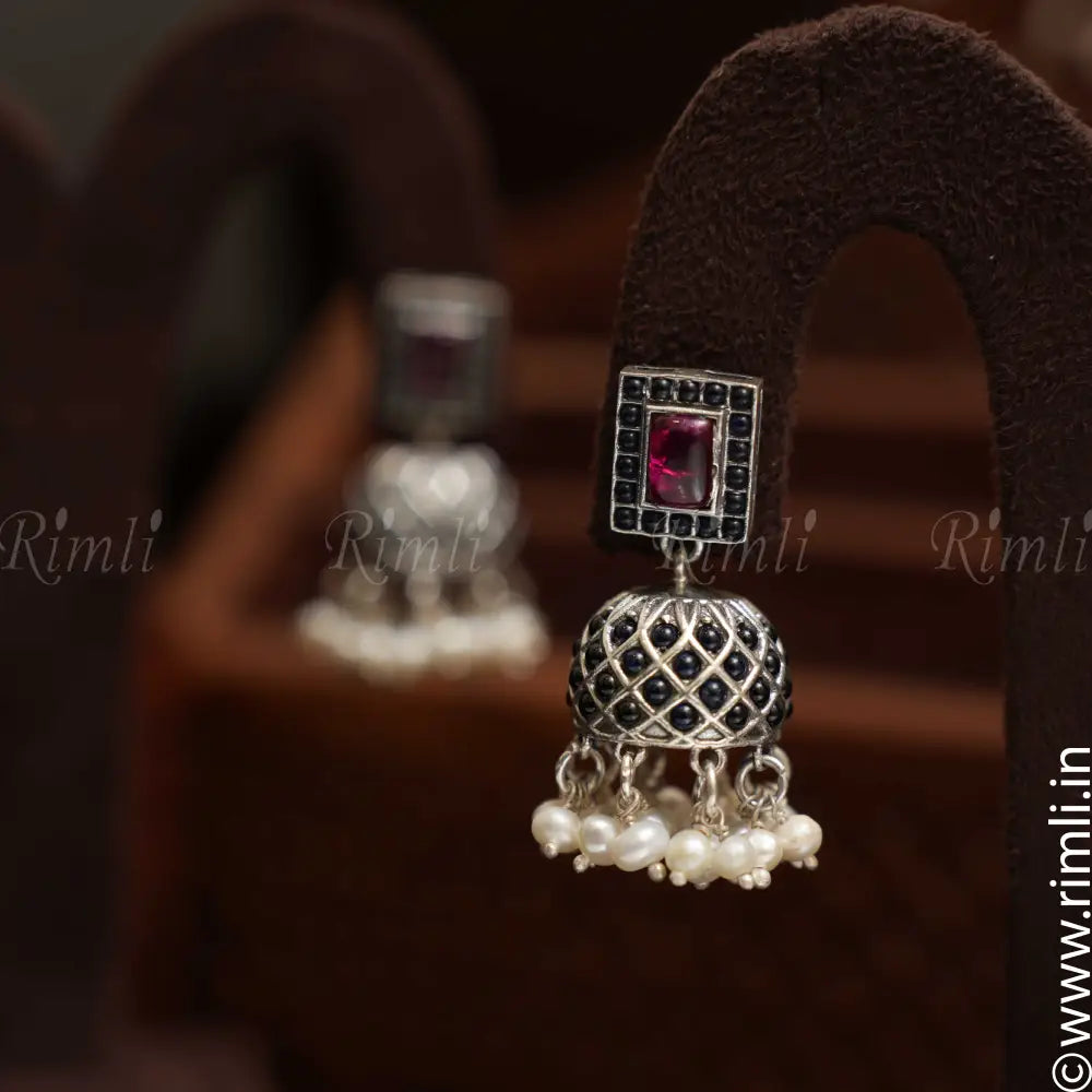 Gamya Silver Jhumka - Blue - Rimli Boutique