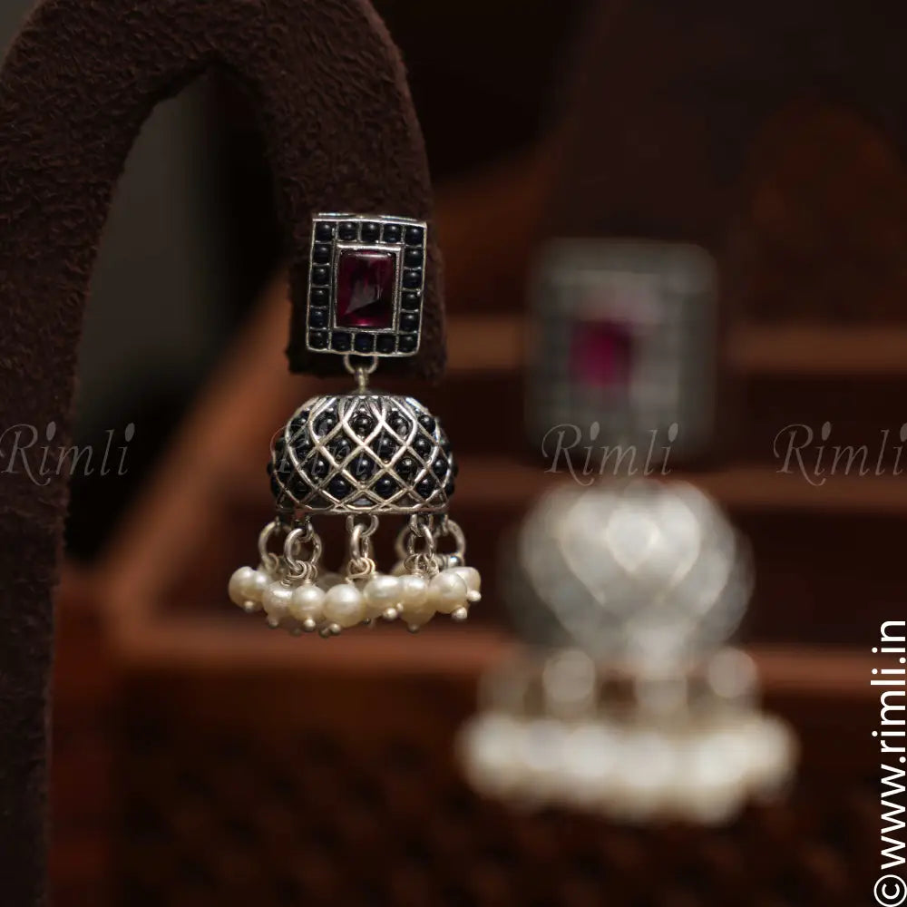 Gamya Silver Jhumka - Blue - Rimli Boutique