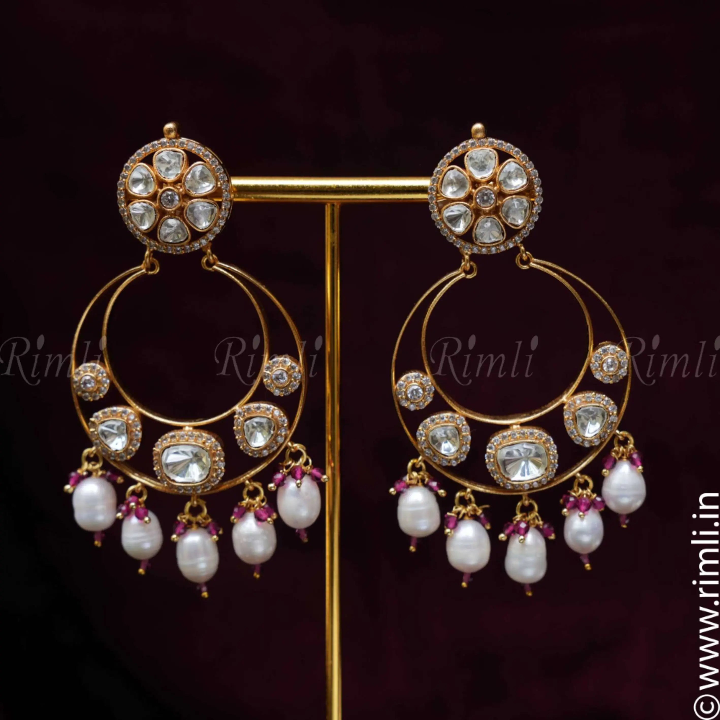Nyra Chandbali Earrings - Red - Rimli Boutique