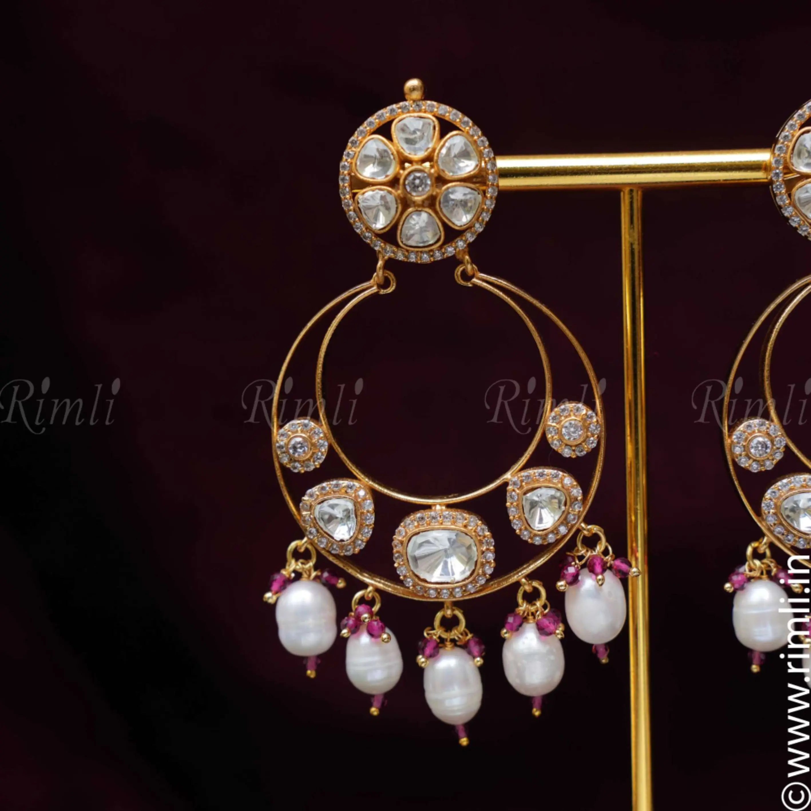 Nyra Chandbali Earrings - Red - Rimli Boutique