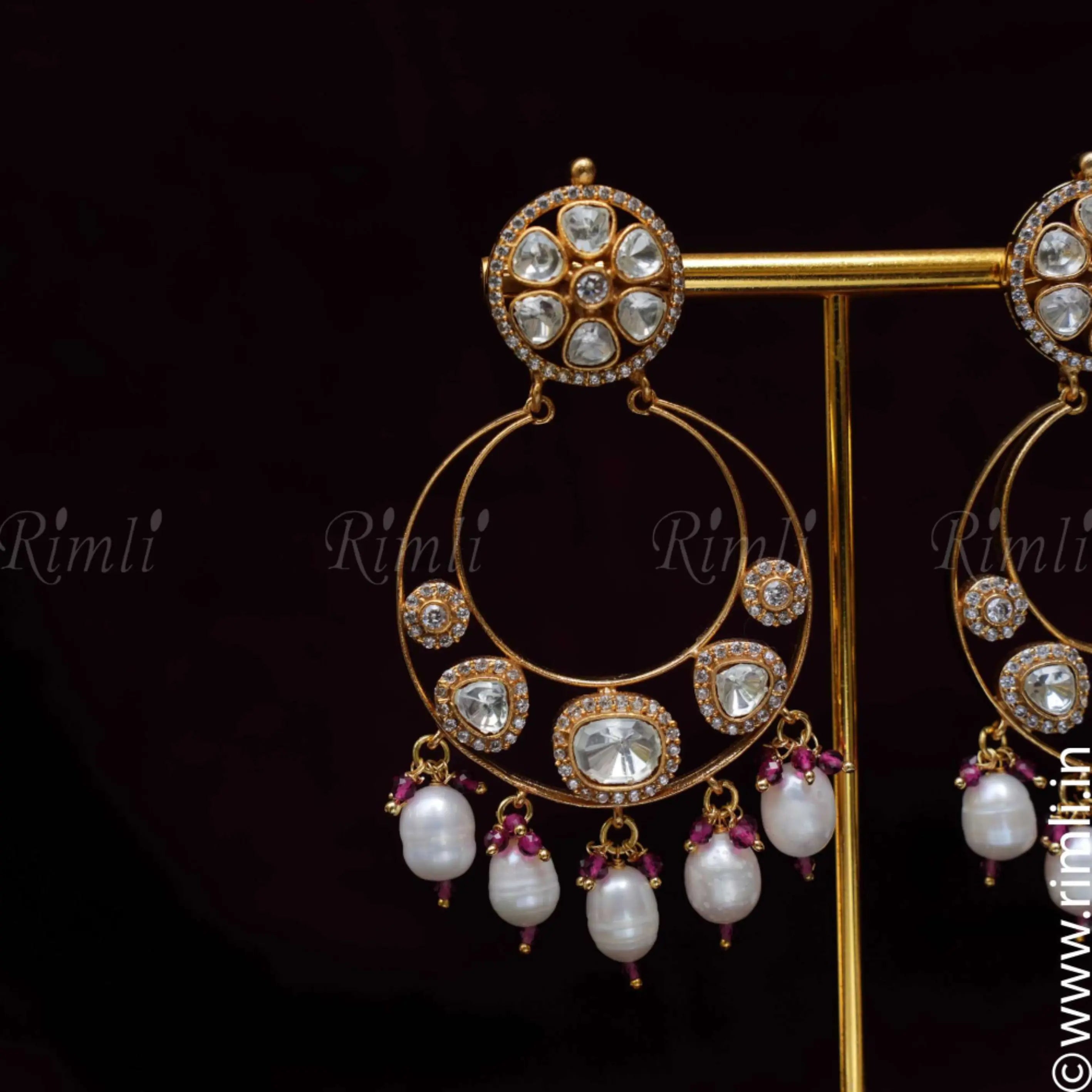 Nyra Chandbali Earrings - Red - Rimli Boutique