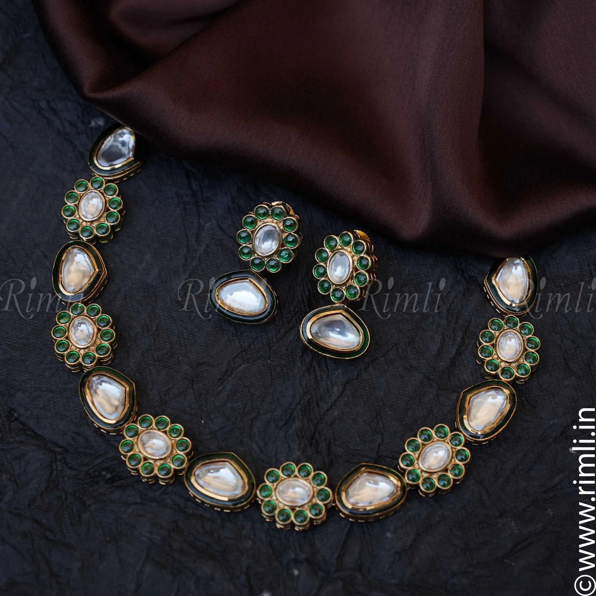 Aarushi Kundan Necklace - Green - Rimli Boutique