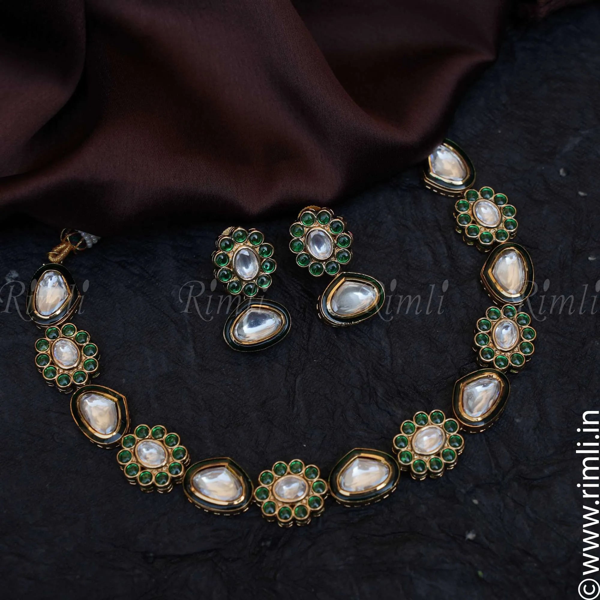 Aarushi Kundan Necklace - Green - Rimli Boutique
